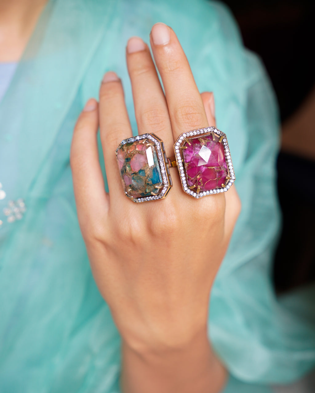 ZIKHIN - Vibrant Opulence Mosaic Gemstone Rings