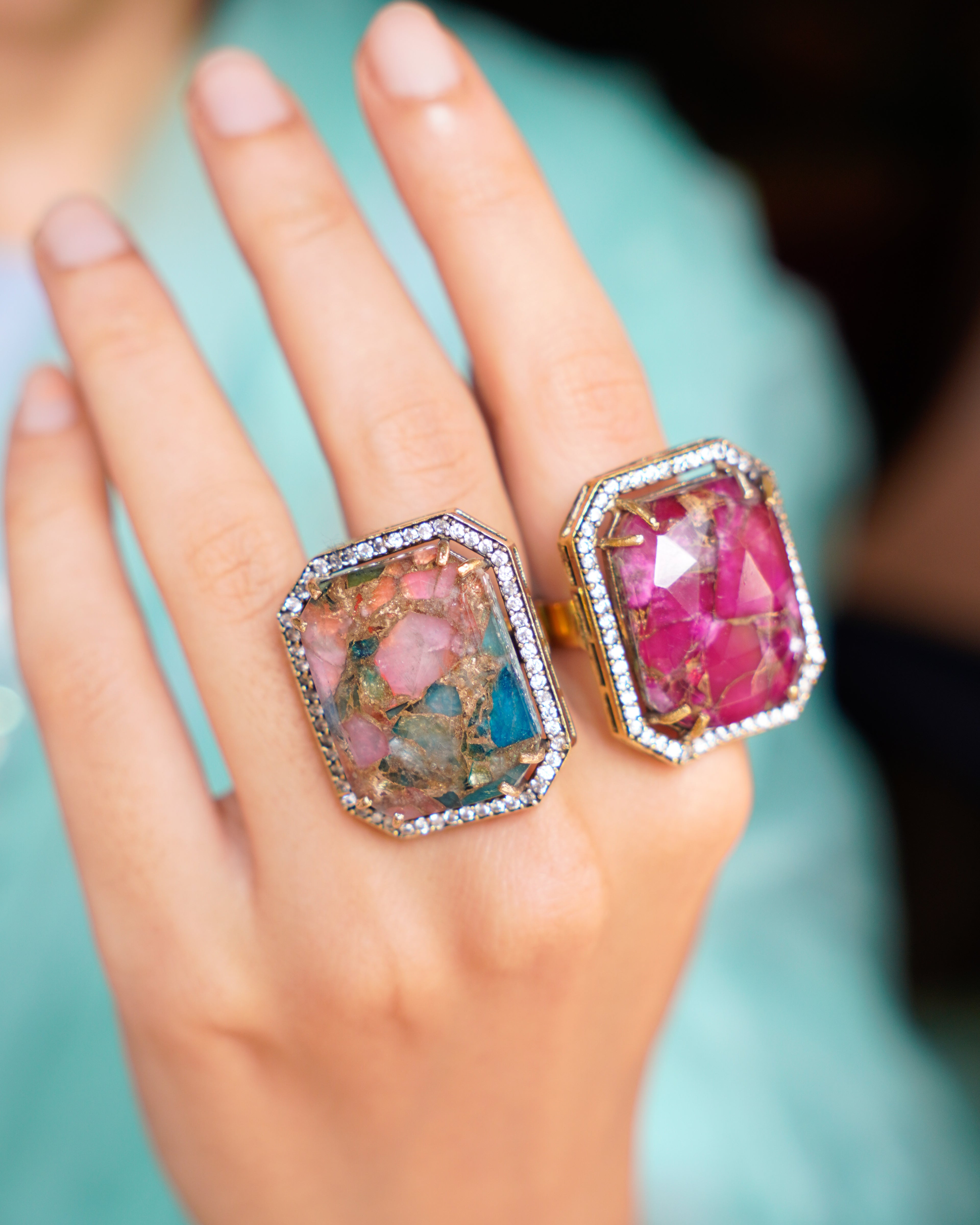 ZIKHIN - Vibrant Opulence Mosaic Gemstone Rings