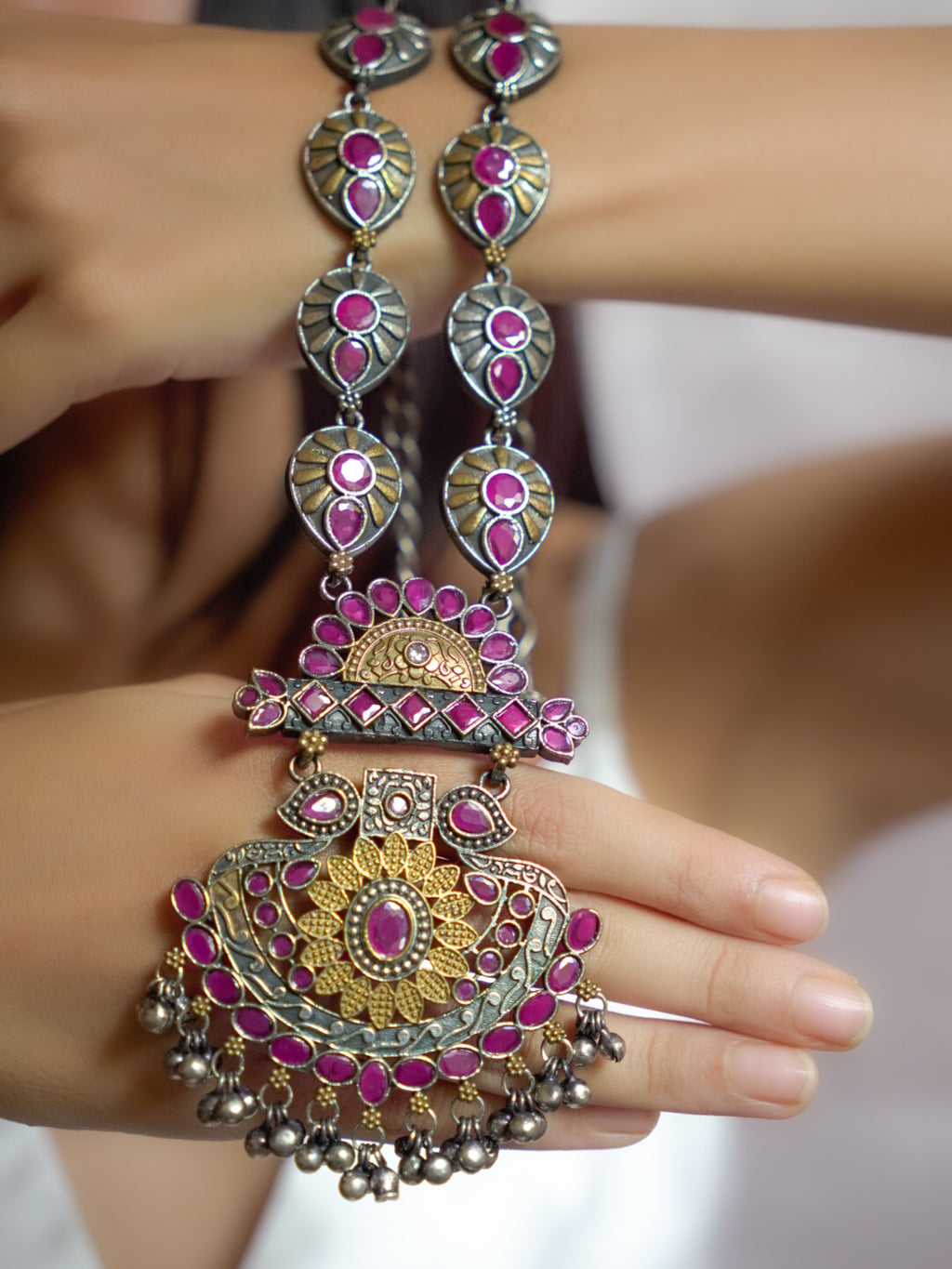 Anassa-Peacock Motif Long Necklace Set