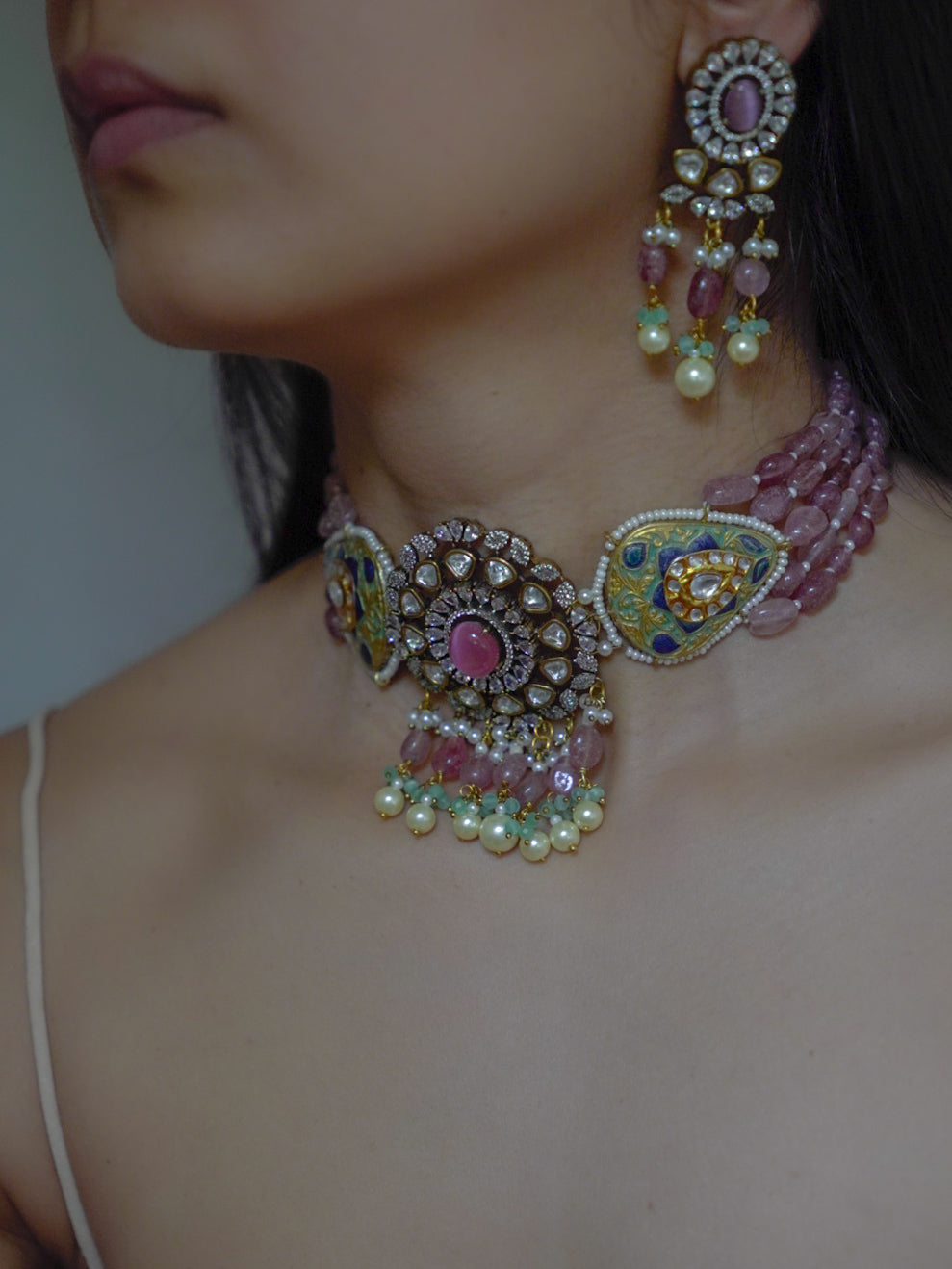 ZIKHIN - Regal Charm Kundan Choker Set with Enchanting Amethyst