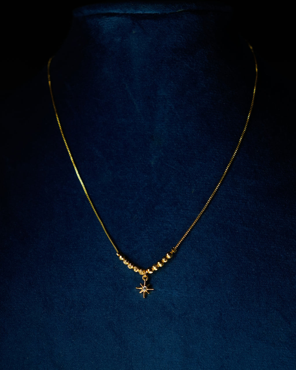 FLORA-Anti-Tarnish Gold Finish Star Charm Pendant Necklace | Minimal Beaded Chain