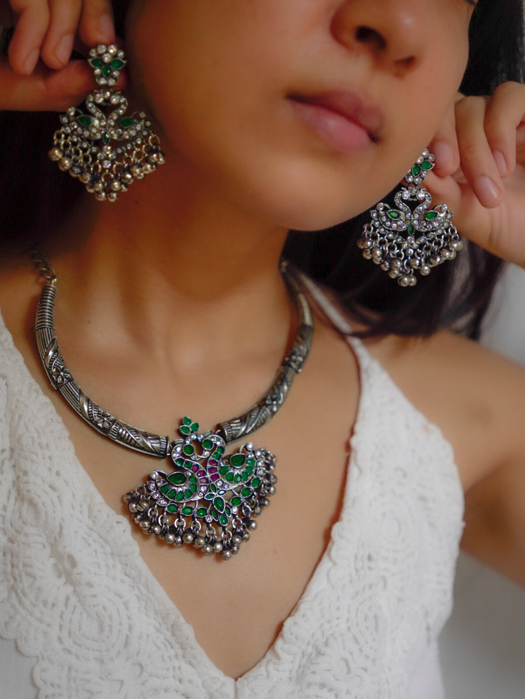 Anassa-Floral Peacock Folk Necklace Set