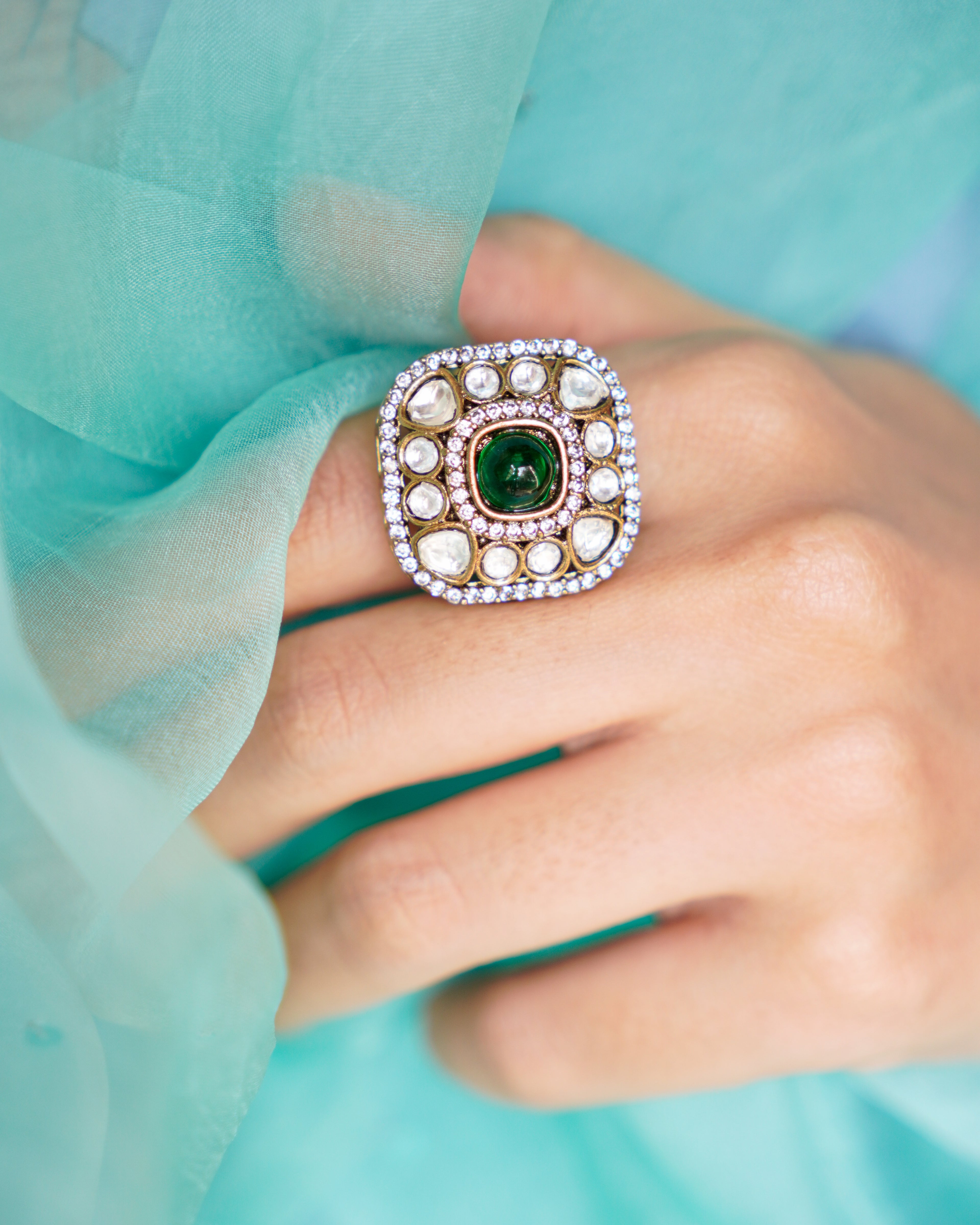 ZIKHIN-Luxury Square Kundan Rings