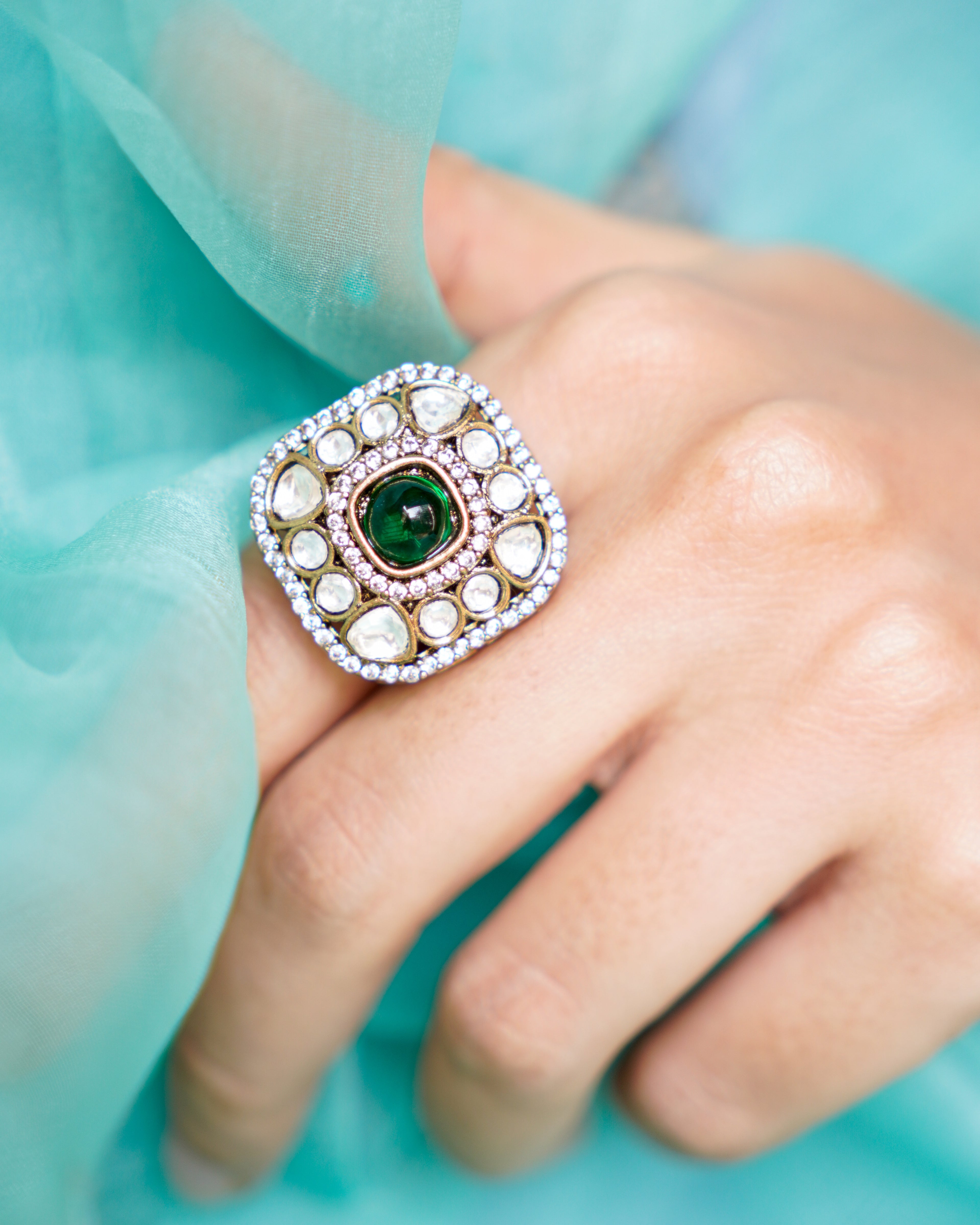 ZIKHIN-Luxury Square Kundan Rings