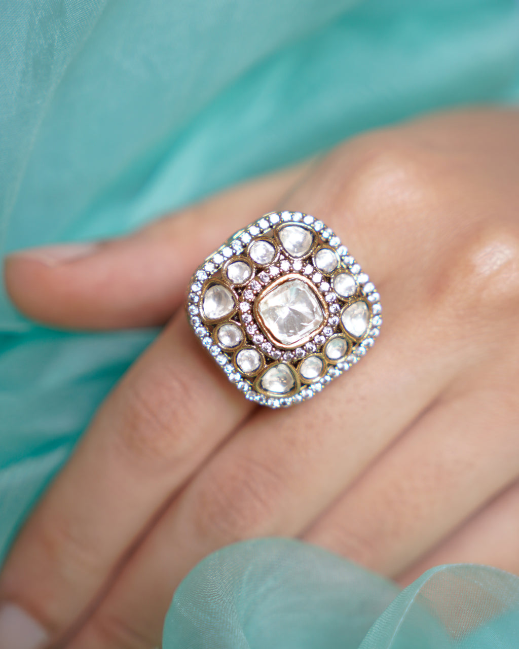 ZIKHIN-Luxury Square Kundan Rings