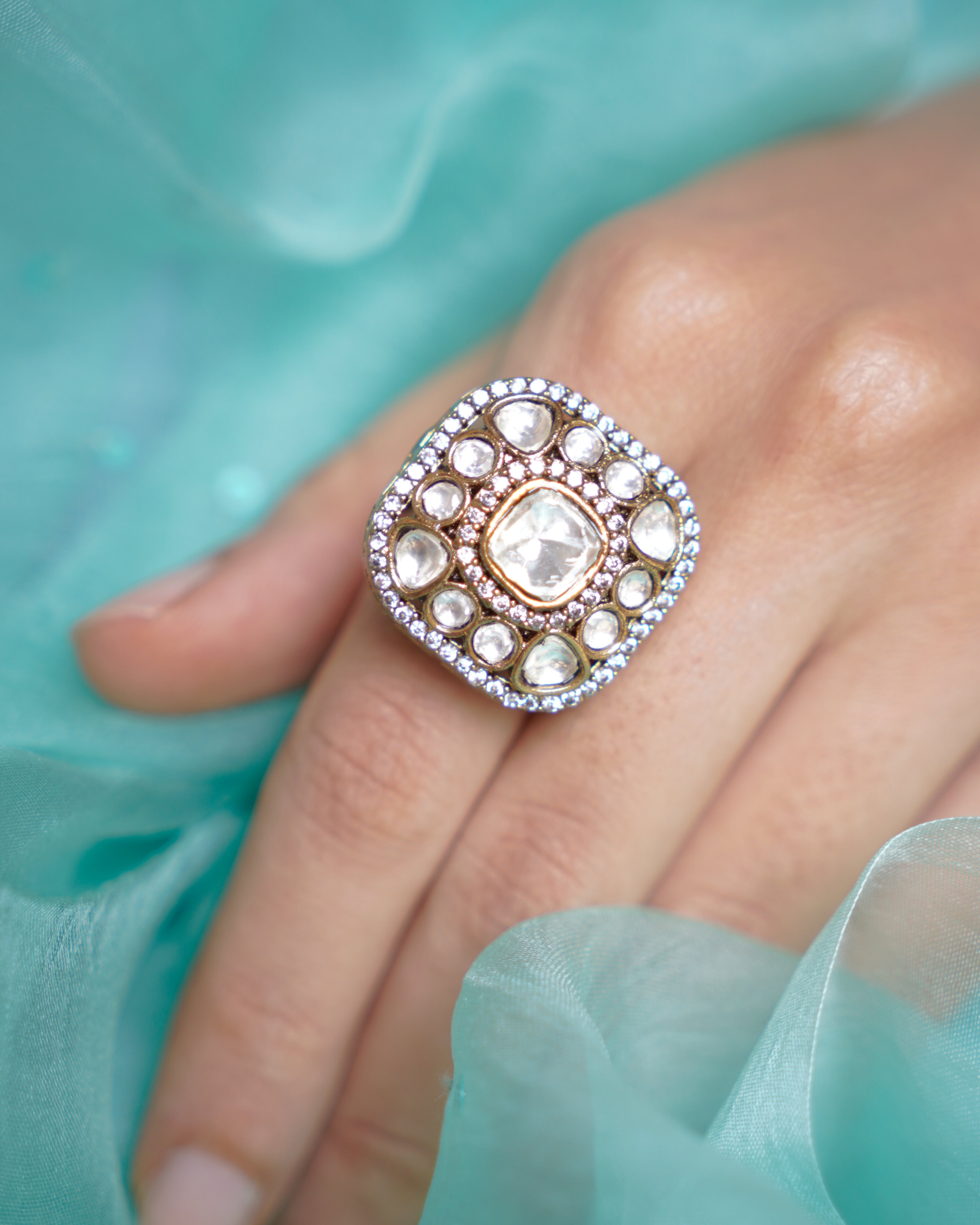 ZIKHIN-Luxury Square Kundan Rings
