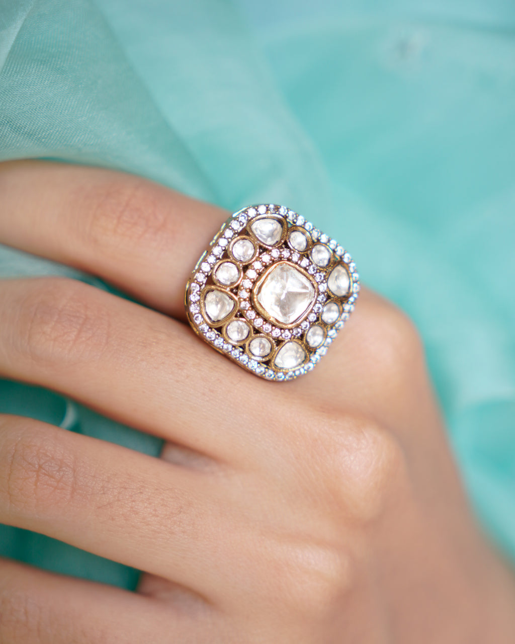 ZIKHIN-Luxury Square Kundan Rings