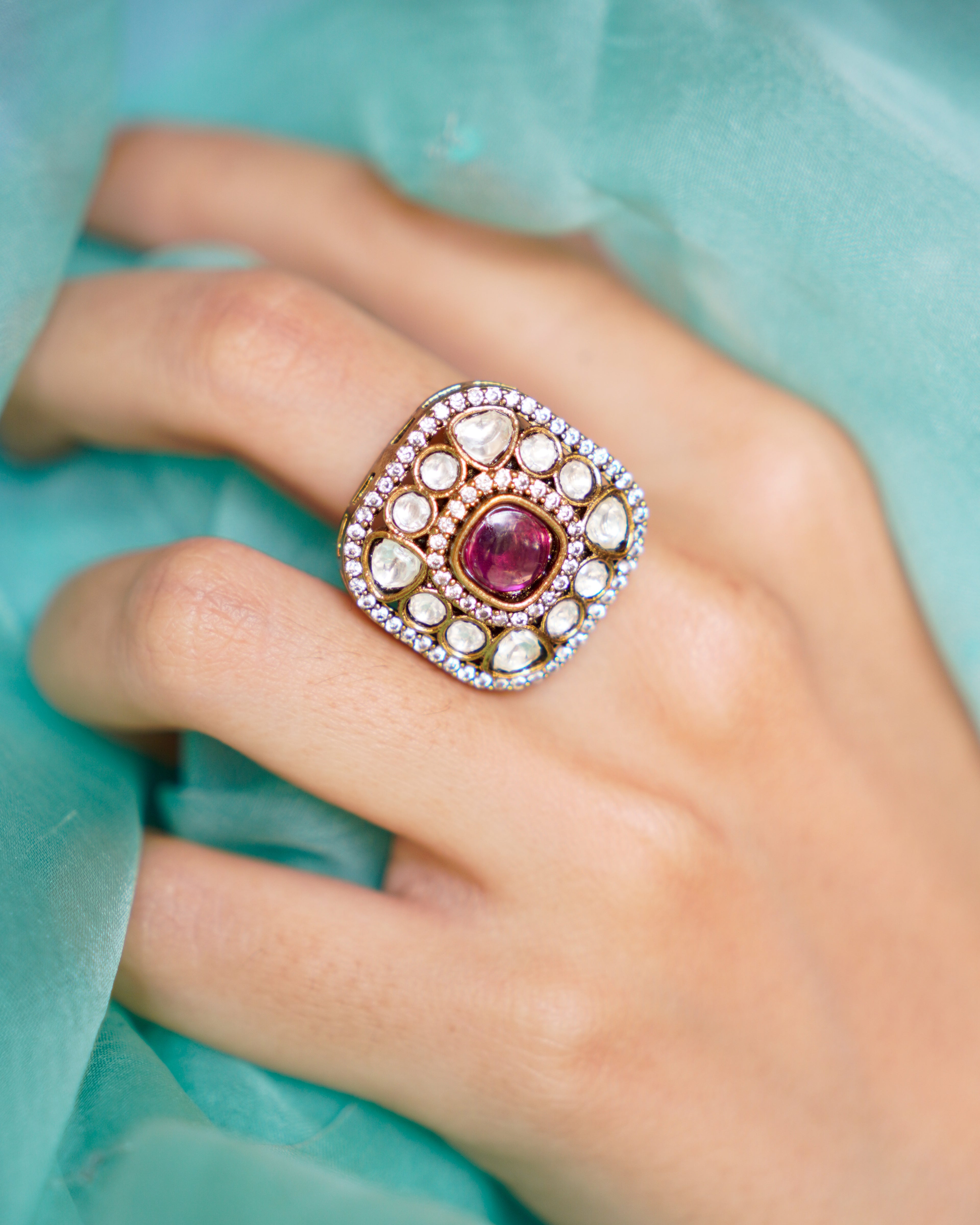 ZIKHIN-Luxury Square Kundan Rings