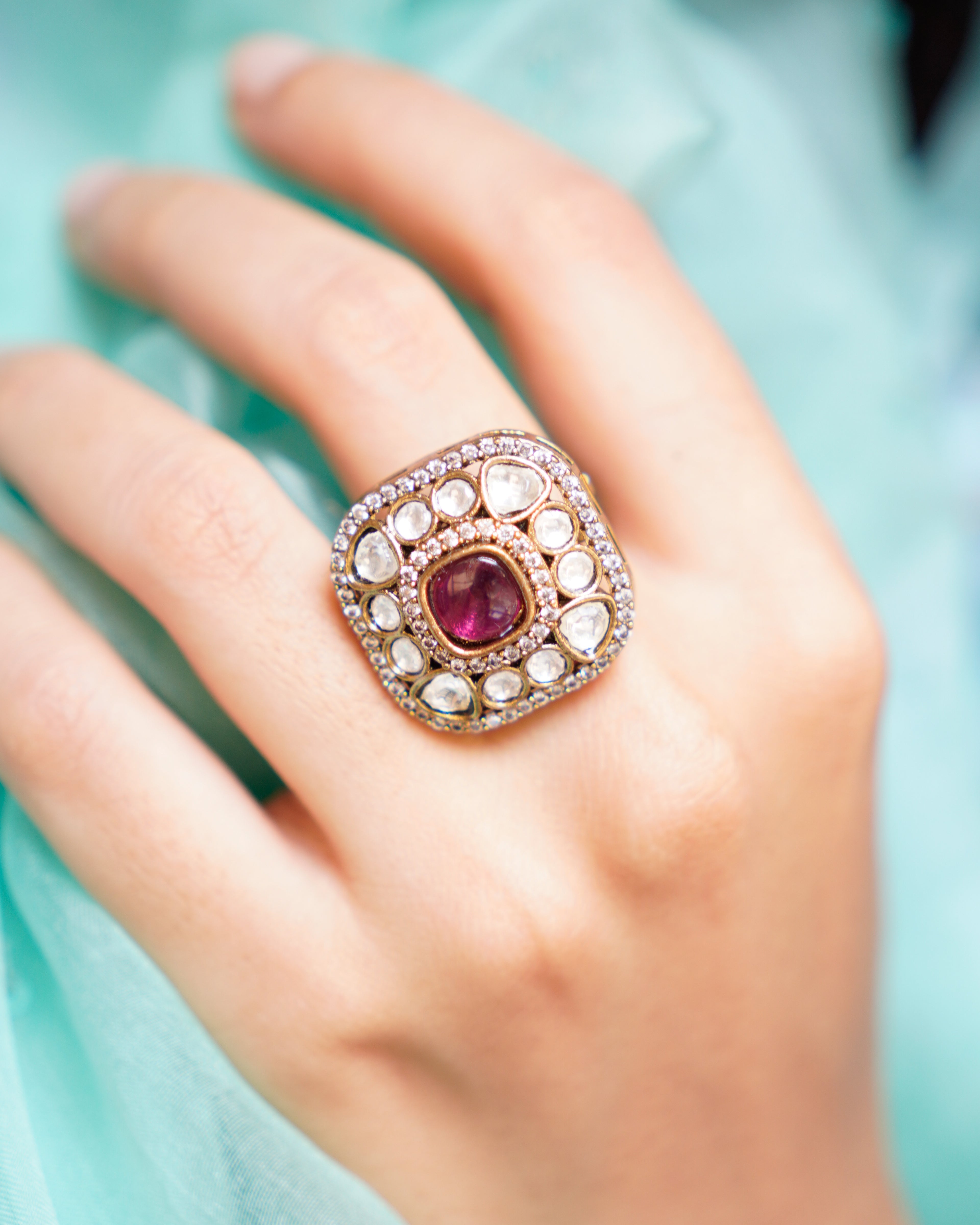 ZIKHIN-Luxury Square Kundan Rings