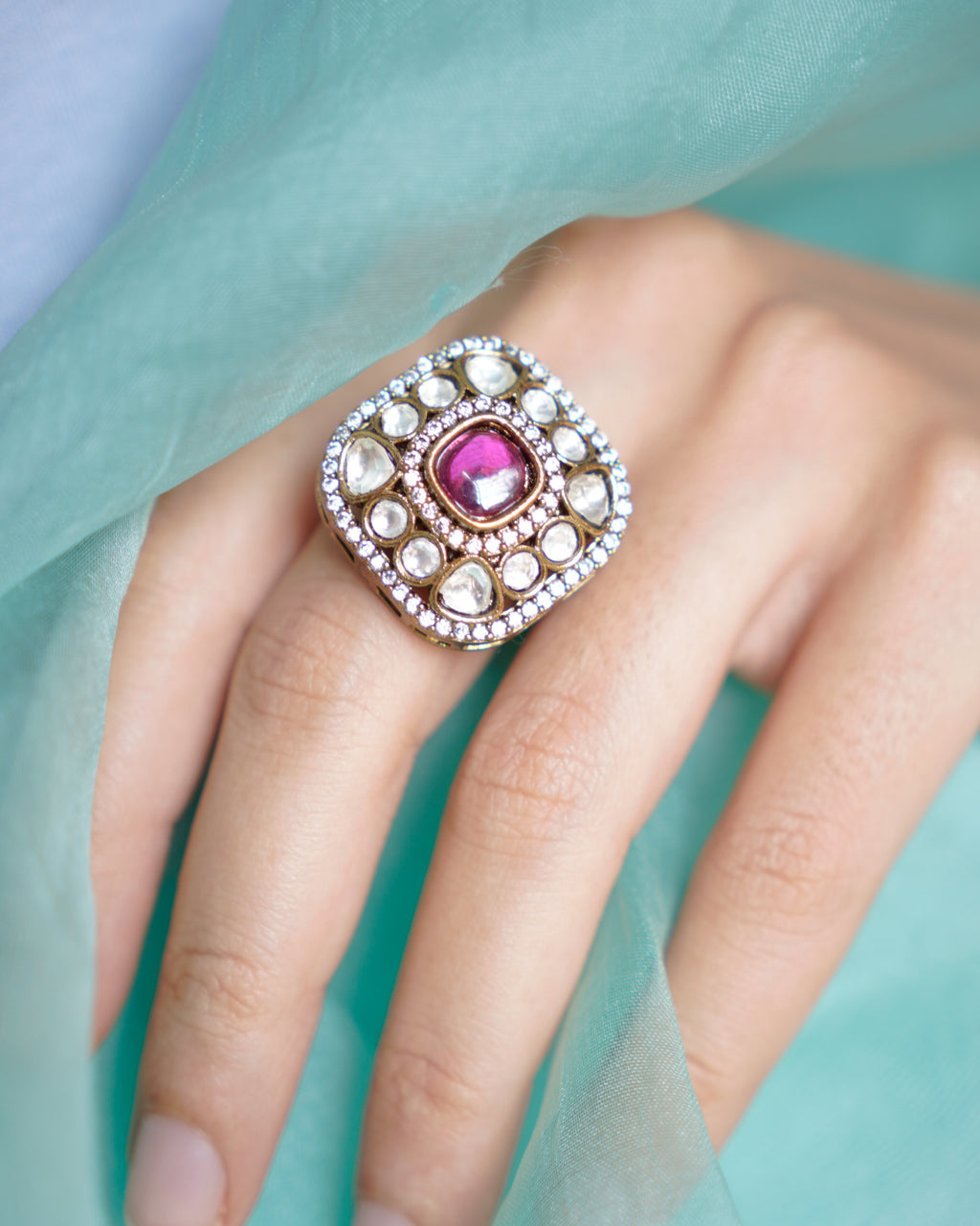 ZIKHIN-Luxury Square Kundan Rings