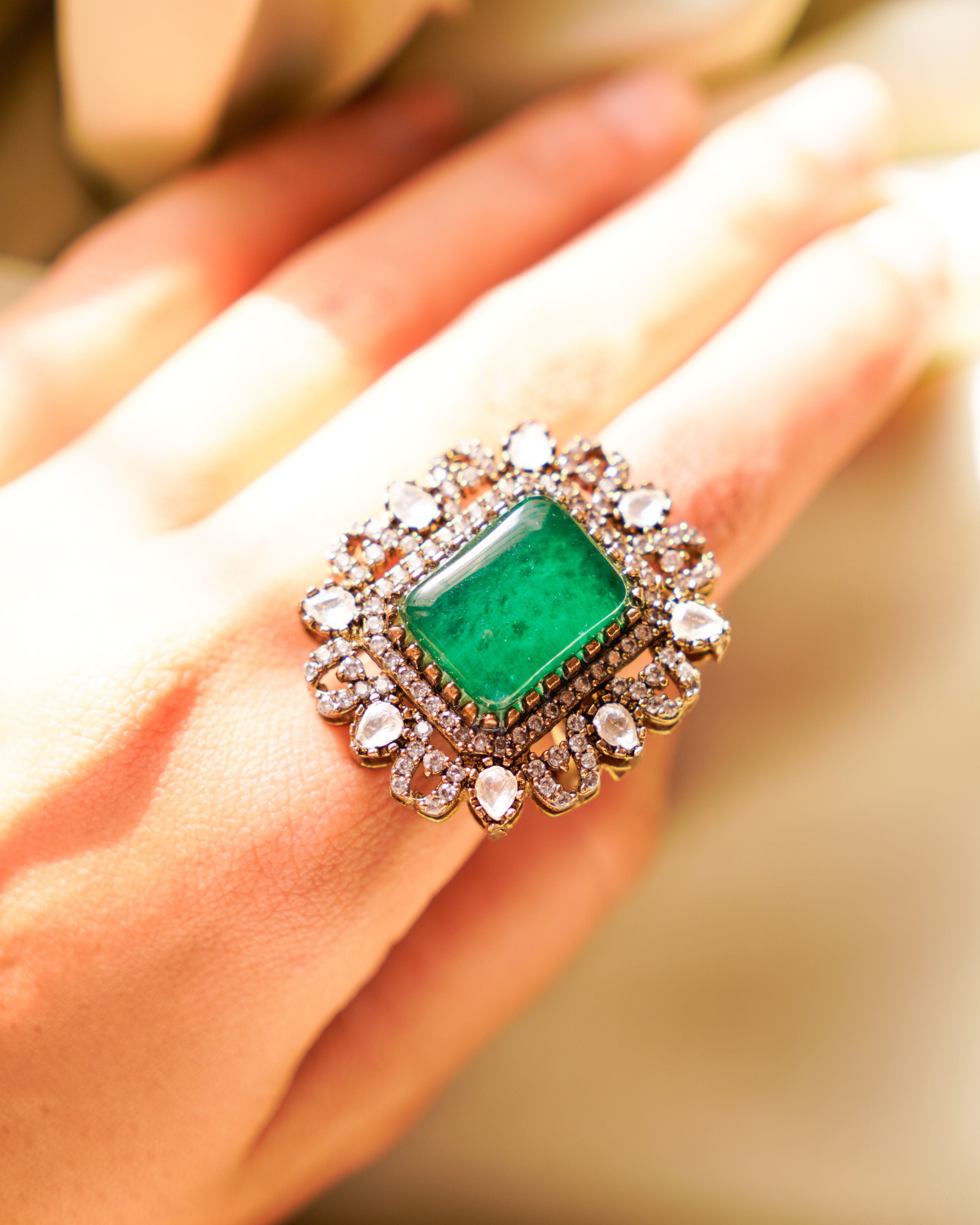 ZIKHIN-Big Stone Cubic Zirconia Studded Rings