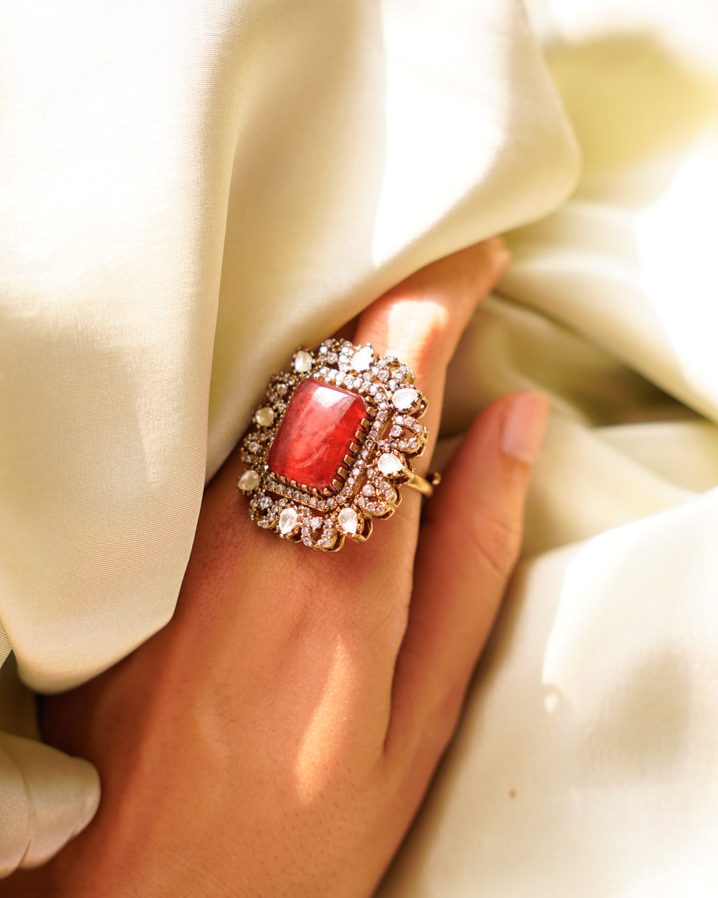 ZIKHIN-Big Stone Cubic Zirconia Studded Rings