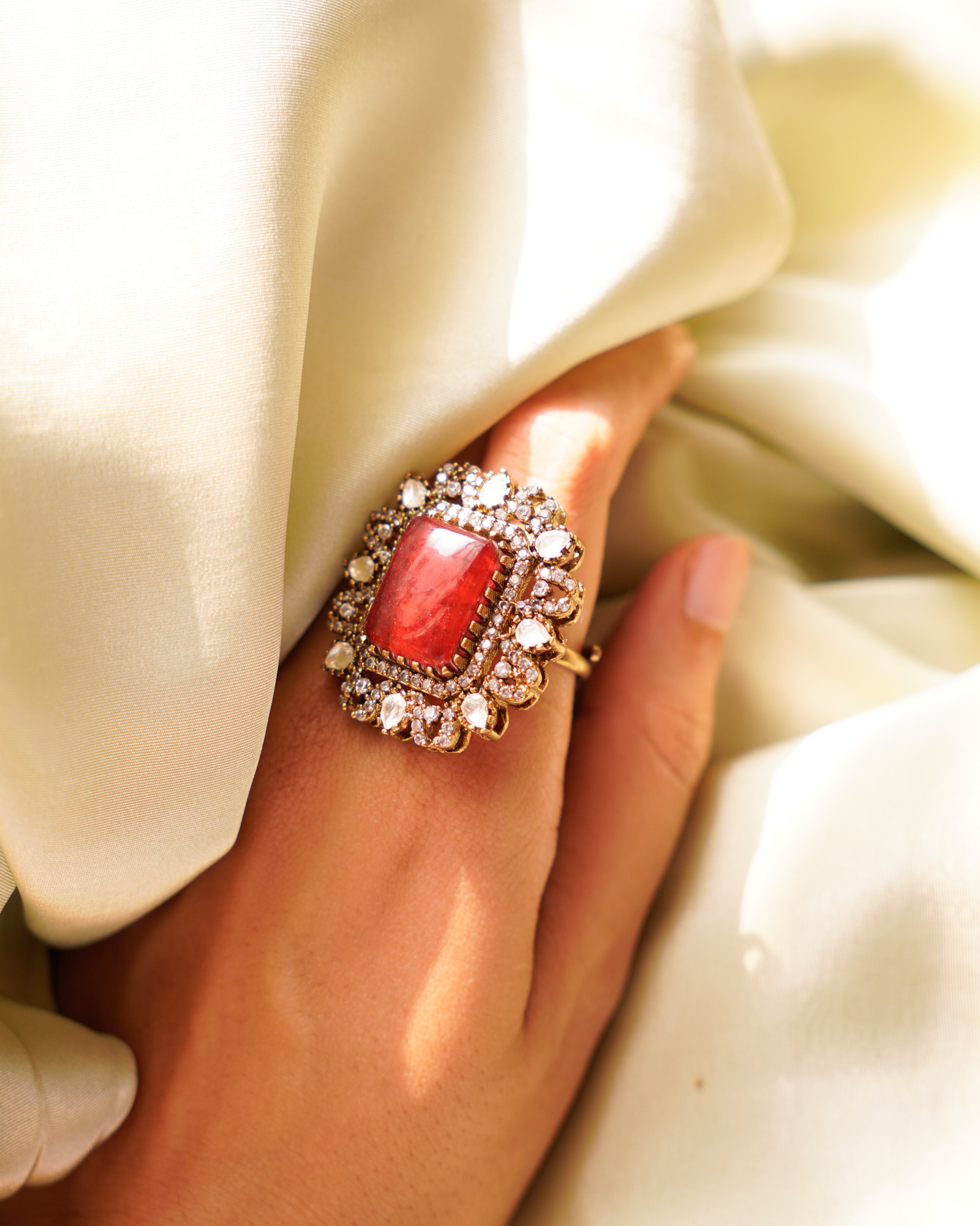 ZIKHIN-Big Stone Cubic Zirconia Studded Rings