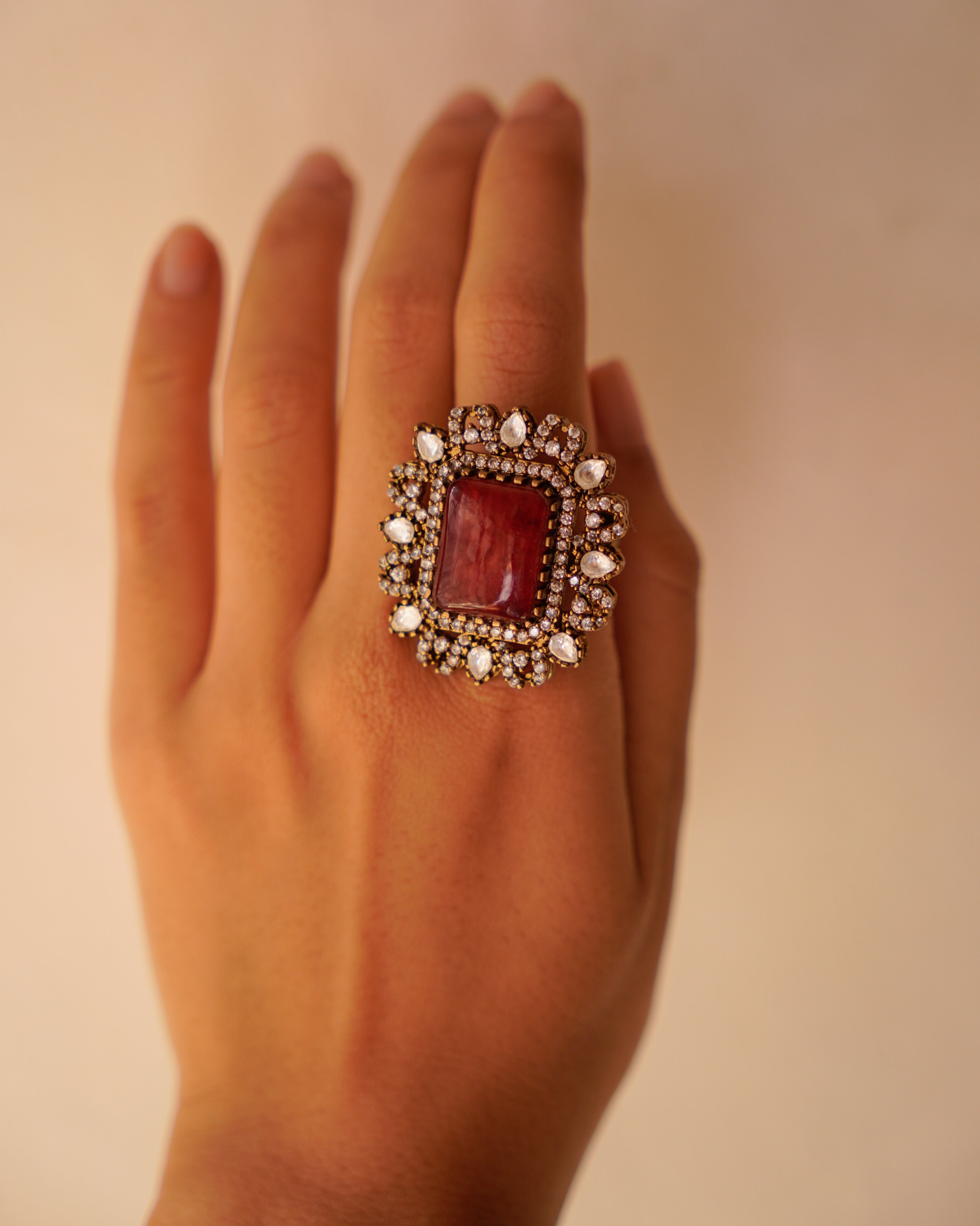ZIKHIN-Big Stone Cubic Zirconia Studded Rings