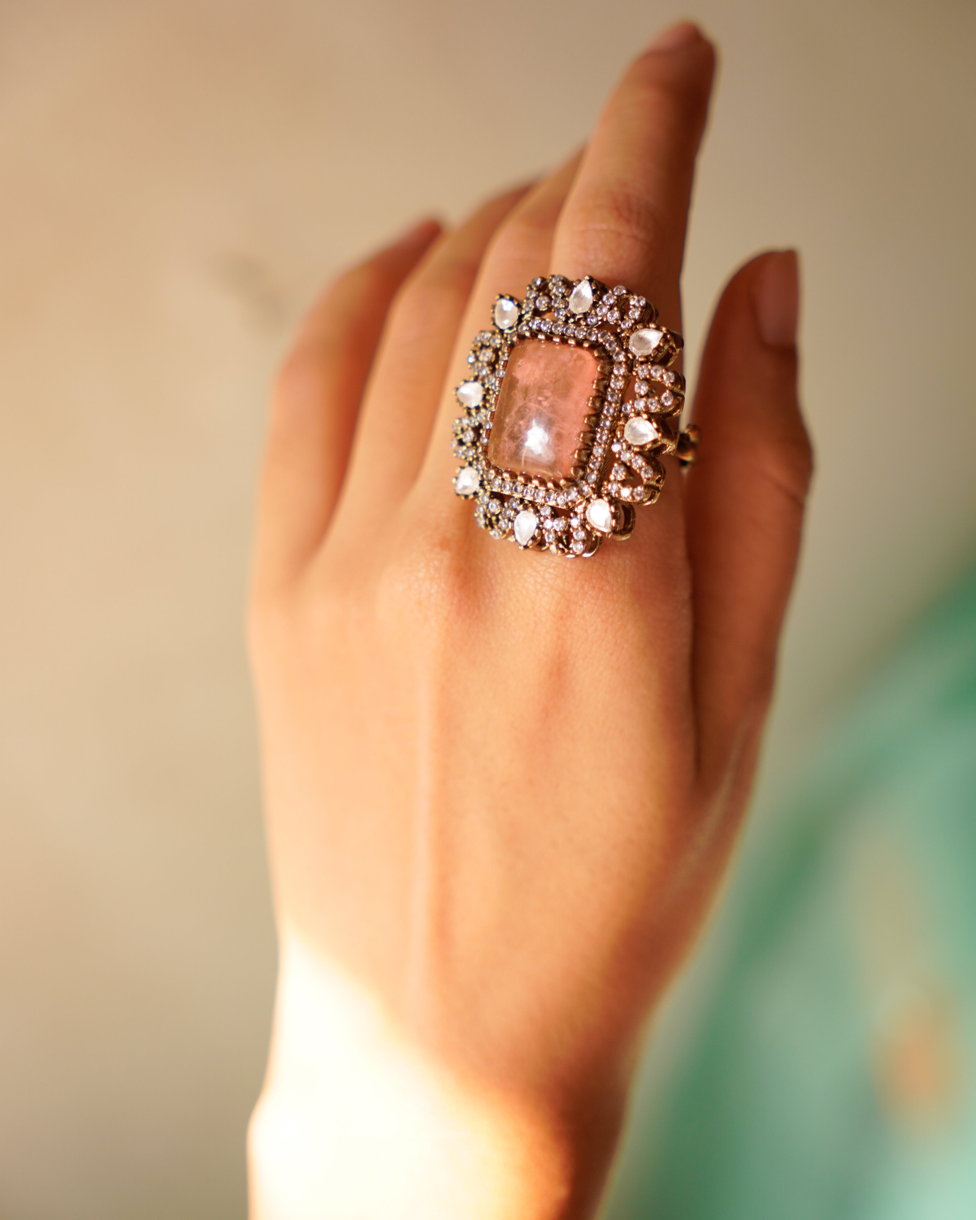 ZIKHIN-Big Stone Cubic Zirconia Studded Rings