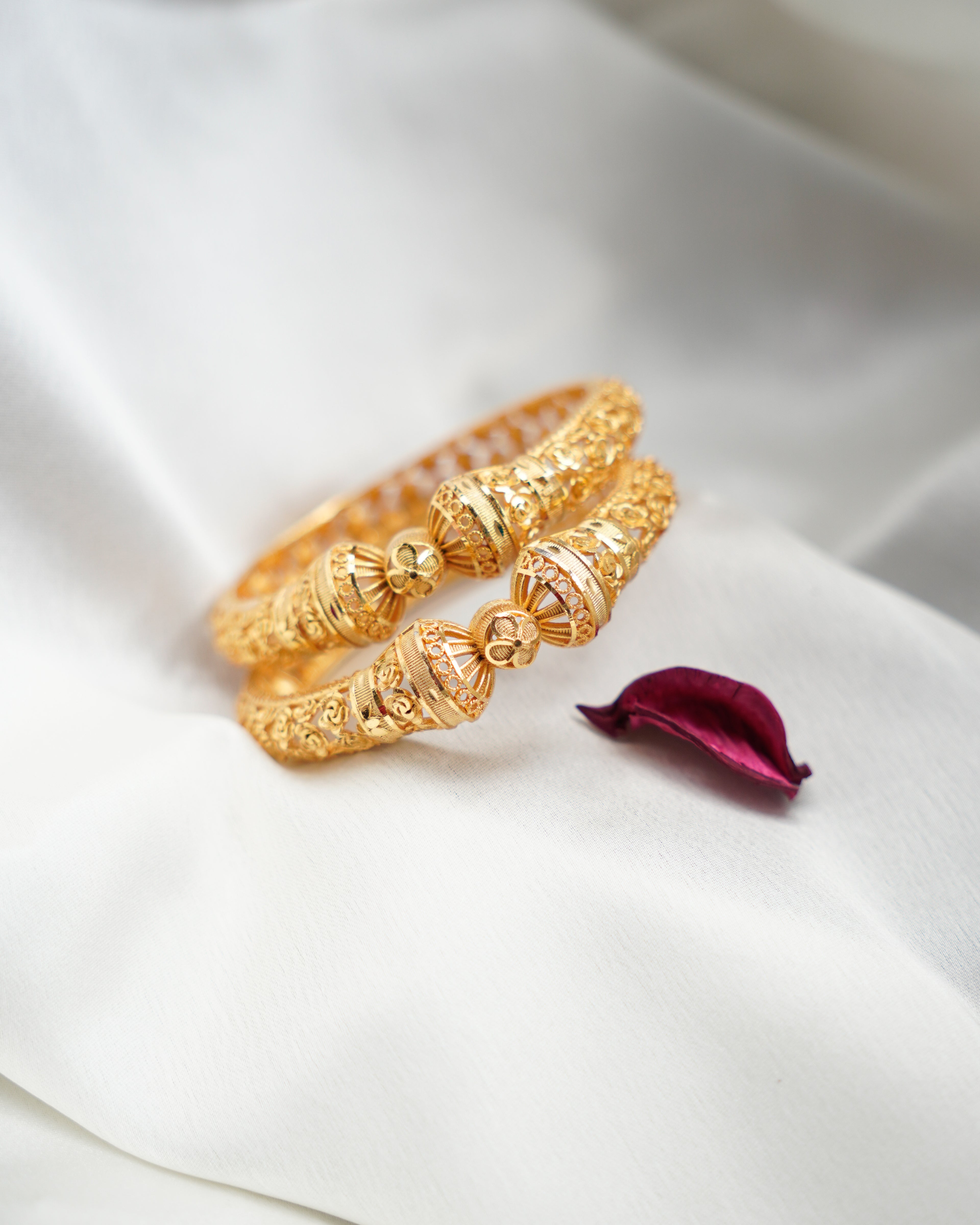 ORO-Flower Designed Gold Plated Bangles