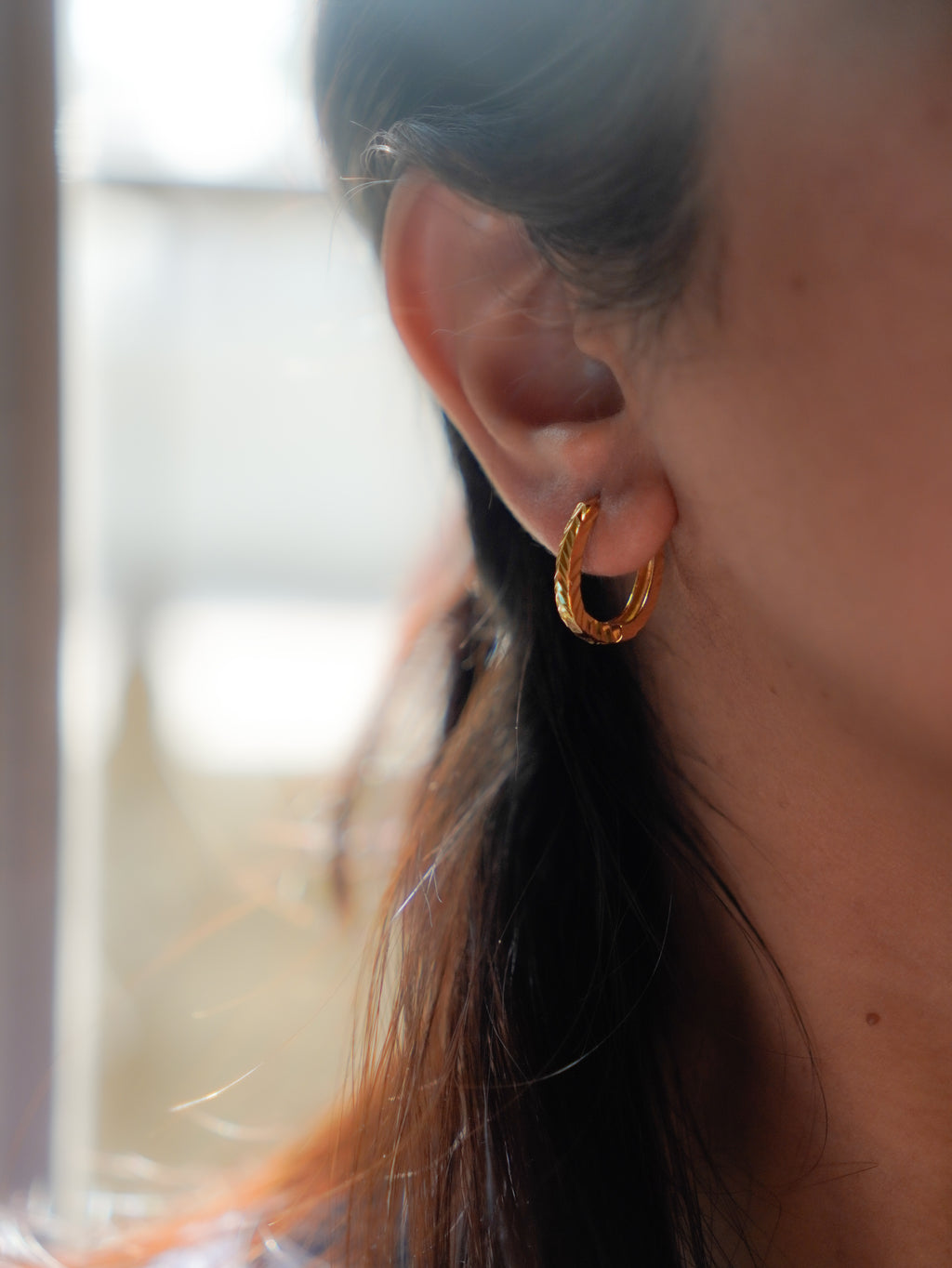 FLORA-Diamond Cut Gold Hoop Earrings for Women | Textured Lightweight Everyday Hoops