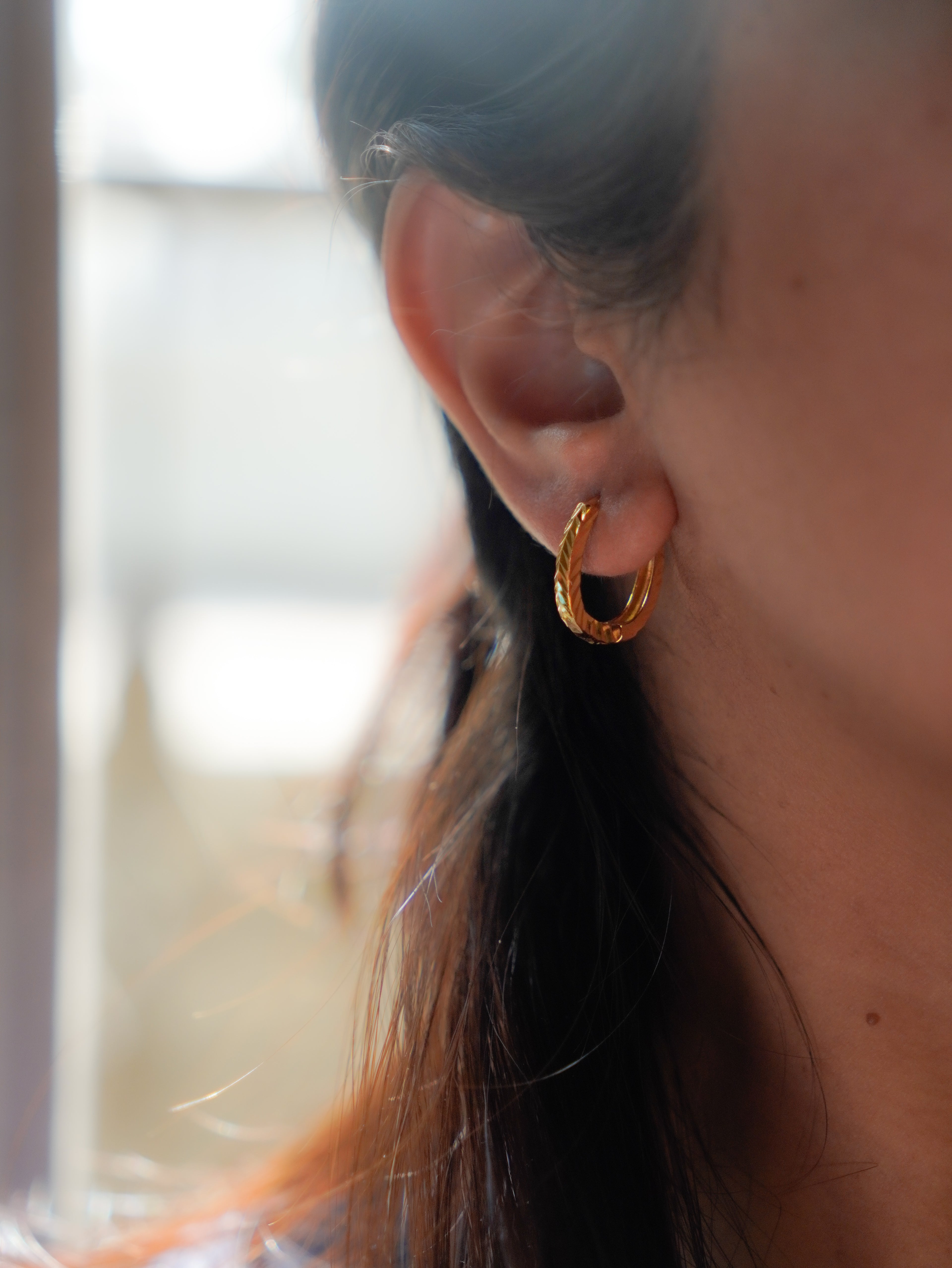 FLORA-Diamond Cut Gold Hoop Earrings for Women | Textured Lightweight Everyday Hoops