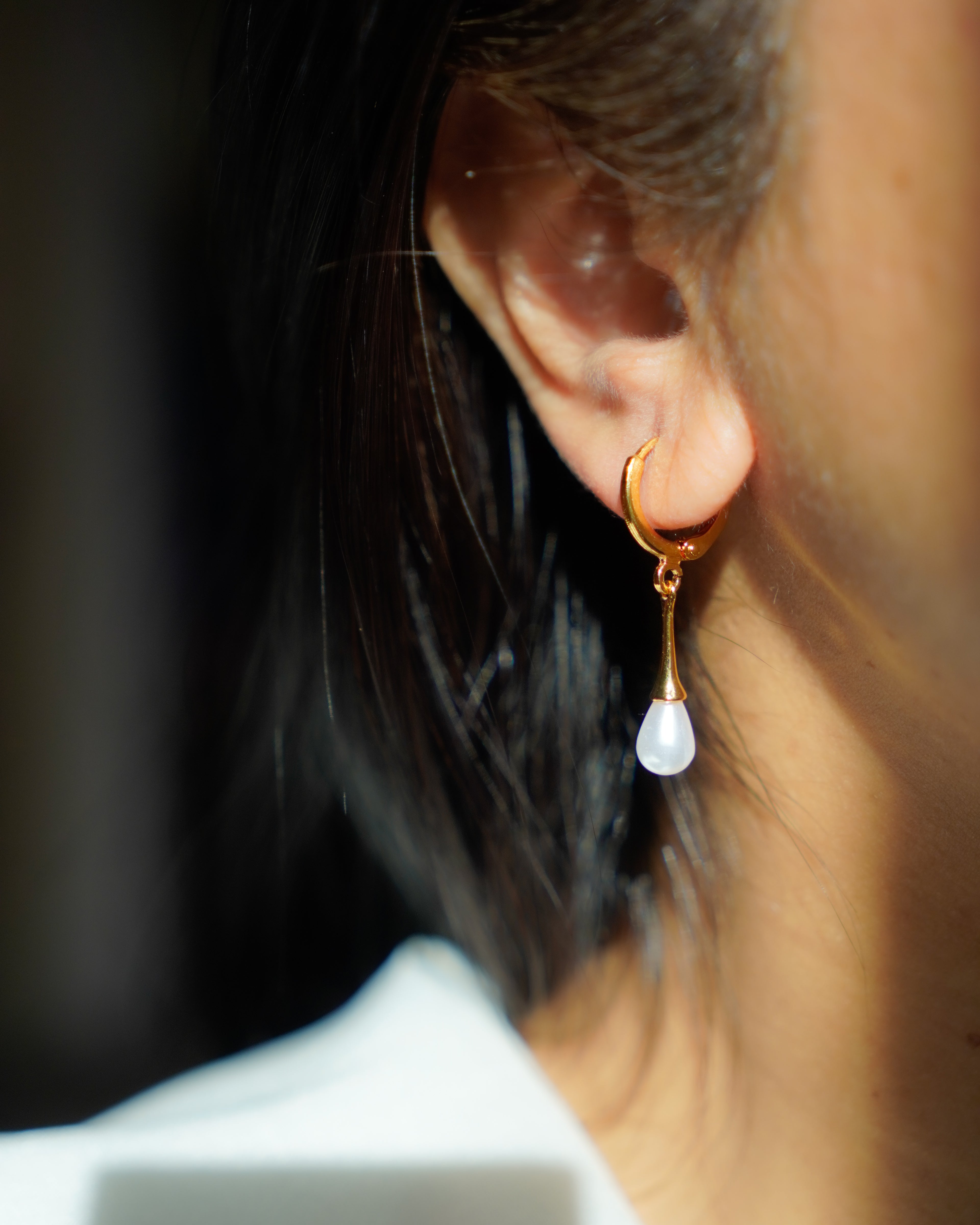 FLORA-Gold Pearl Drop Earrings for Women | Elegant Dangle Earrings | Minimal Hoop with Pearl