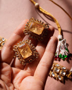 ROOP- Gold-Plated Gemstone Choker Set with Matching Earrings