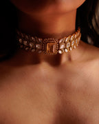 ROOP- Gold-Plated Gemstone Choker Set with Matching Earrings