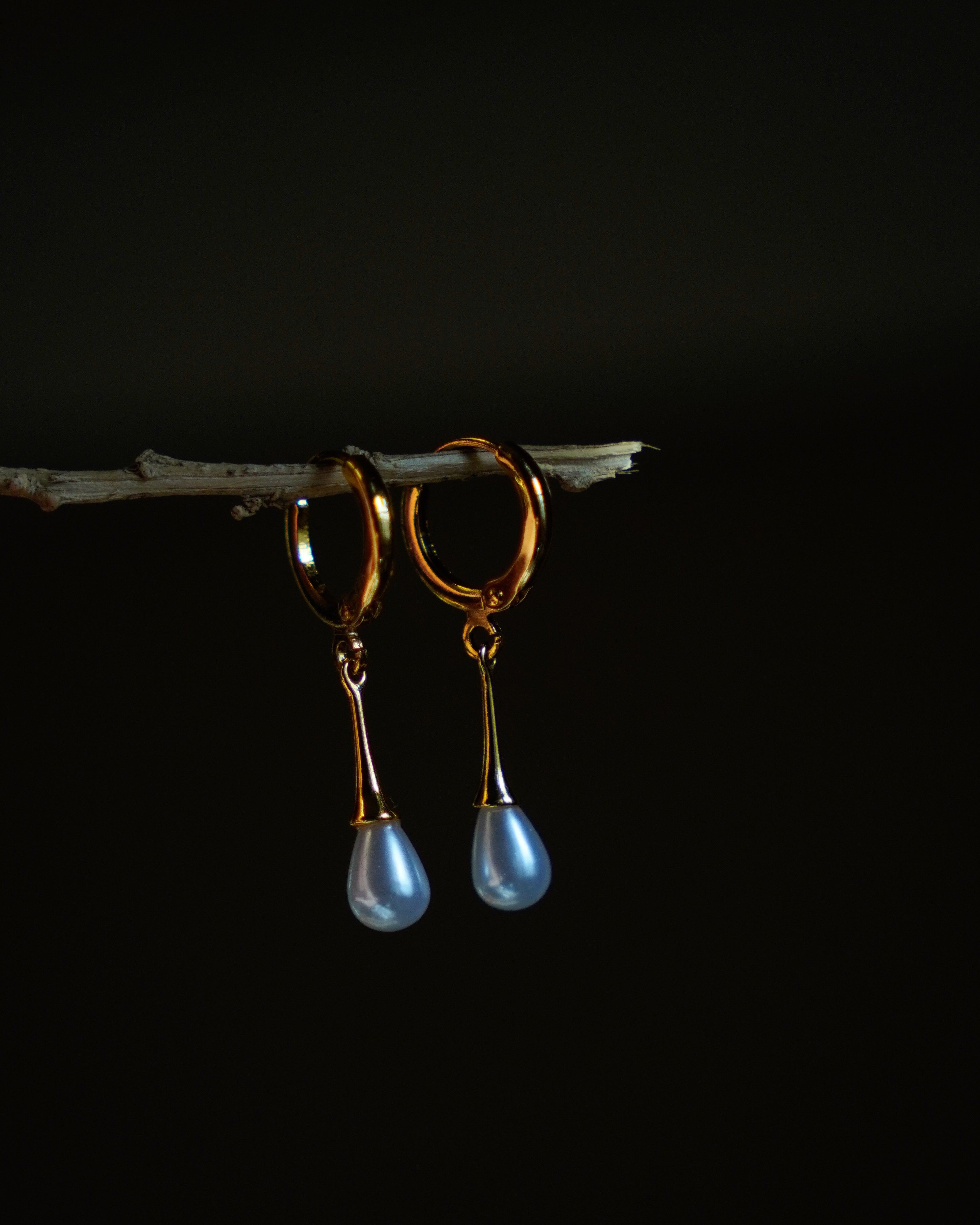 FLORA-Gold Pearl Drop Earrings for Women | Elegant Dangle Earrings | Minimal Hoop with Pearl