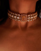 ROOP- Gold-Plated Gemstone Choker Set with Matching Earrings