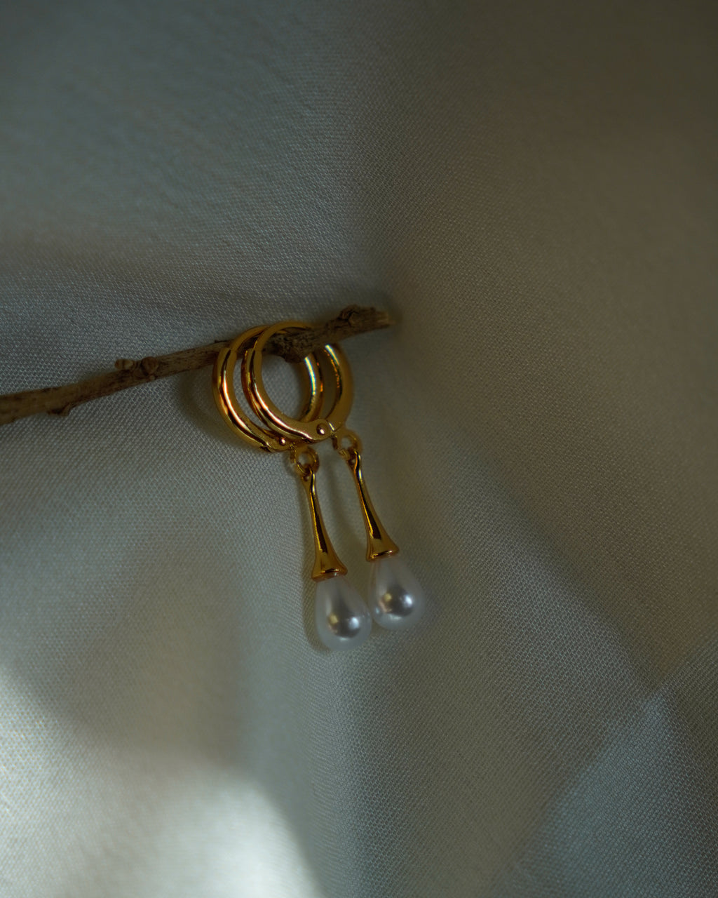 FLORA-Gold Pearl Drop Earrings for Women | Elegant Dangle Earrings | Minimal Hoop with Pearl