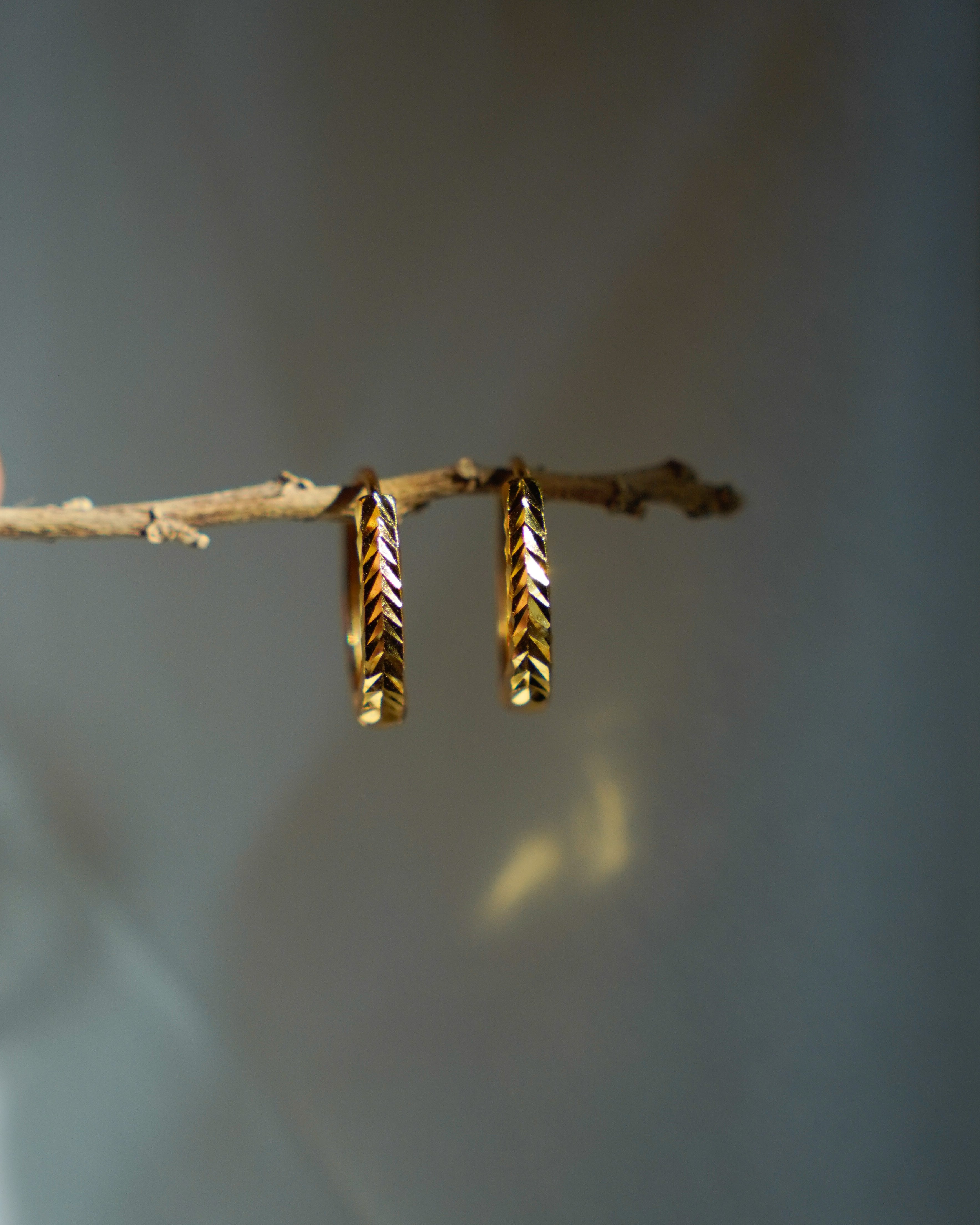 FLORA-Diamond Cut Gold Hoop Earrings for Women | Textured Lightweight Everyday Hoops
