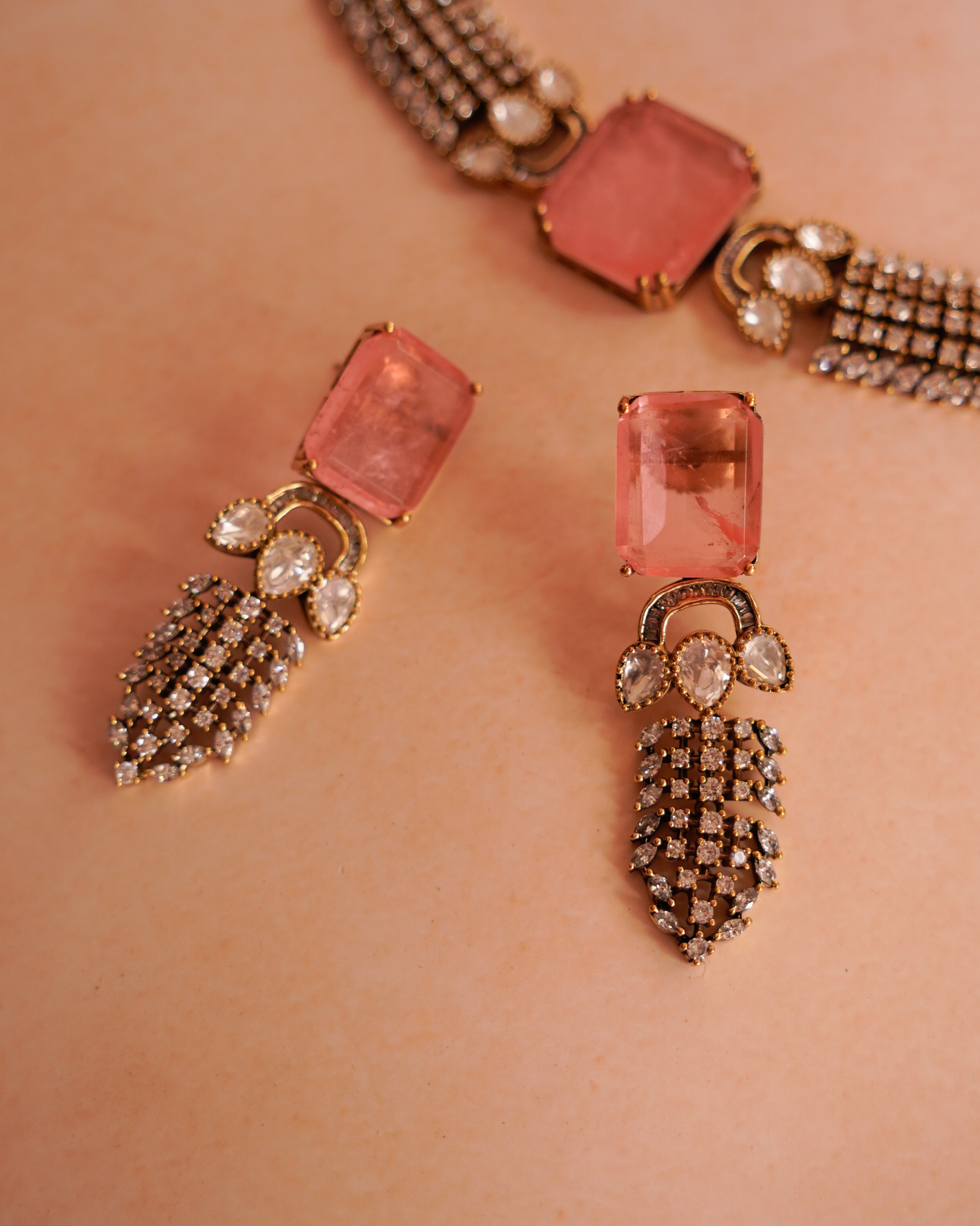 ZIKHIN- Pink & Diamond Choker Necklace Set
