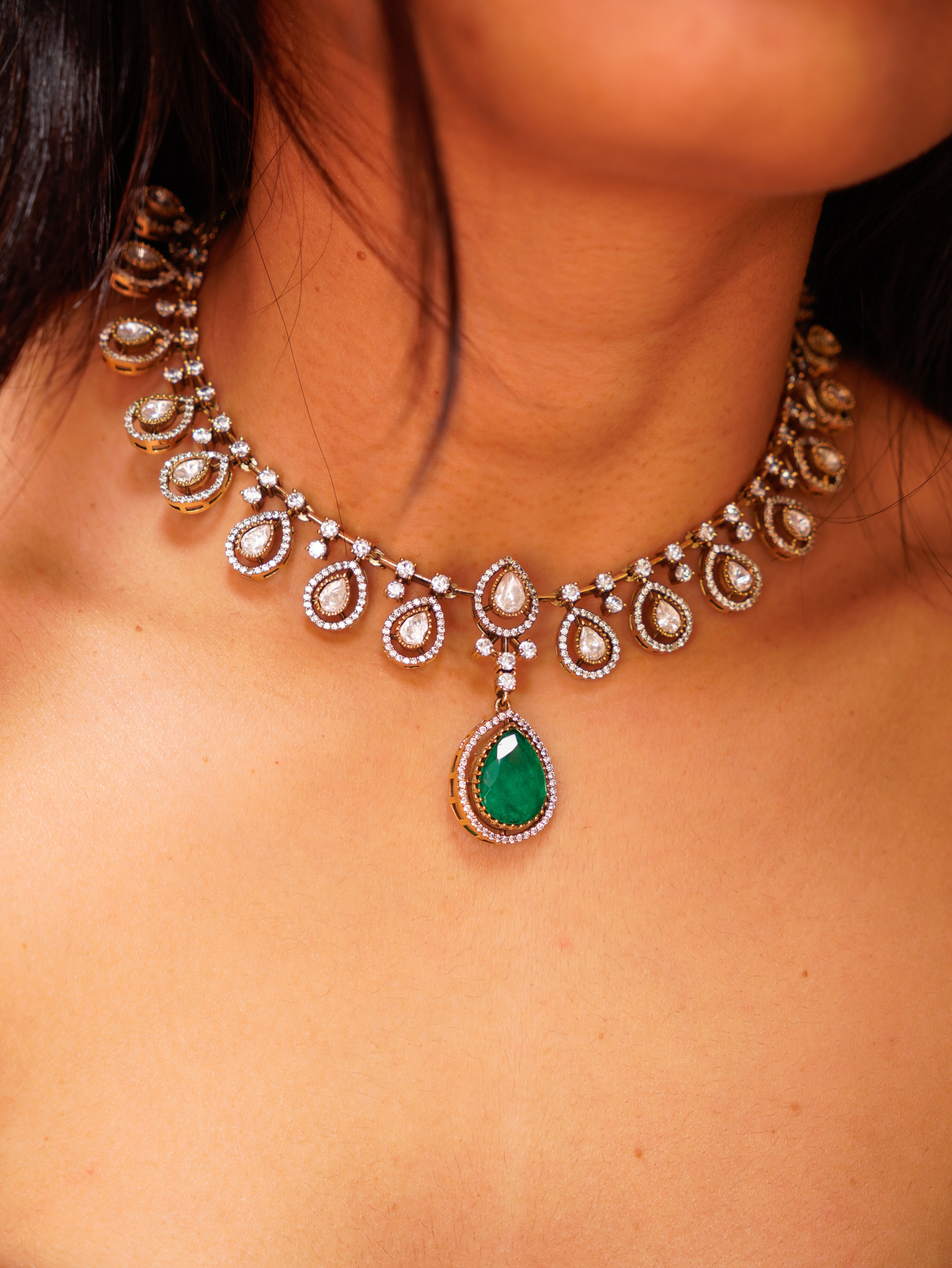 ZIKHIN- Regal Splendor Emerald and Diamond Necklace Set