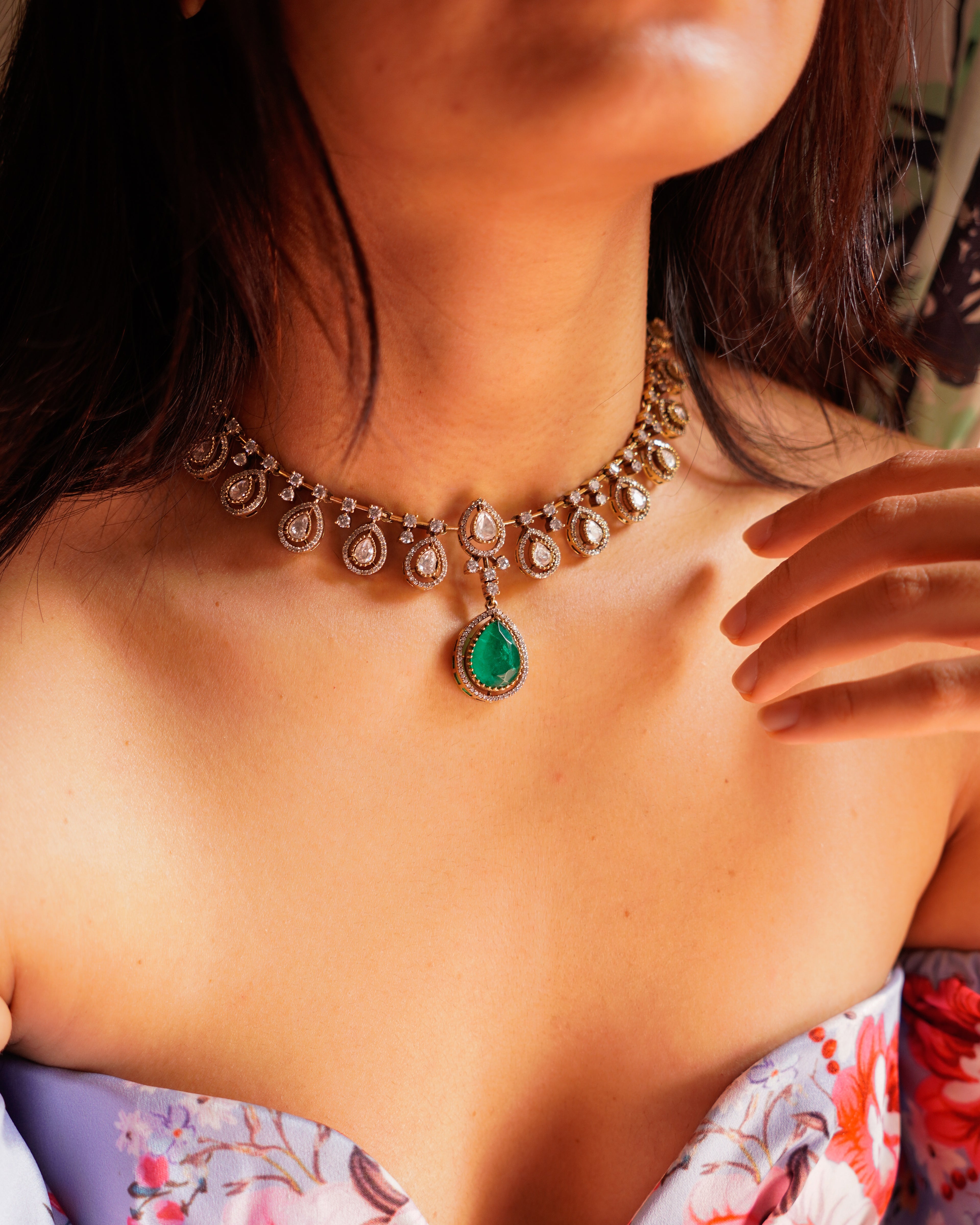 ZIKHIN- Regal Splendor Emerald and Diamond Necklace Set
