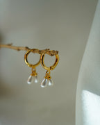 FLORA-Gold Double Pearl Drop Hoop Earrings for Women | Minimal Dangle Earrings