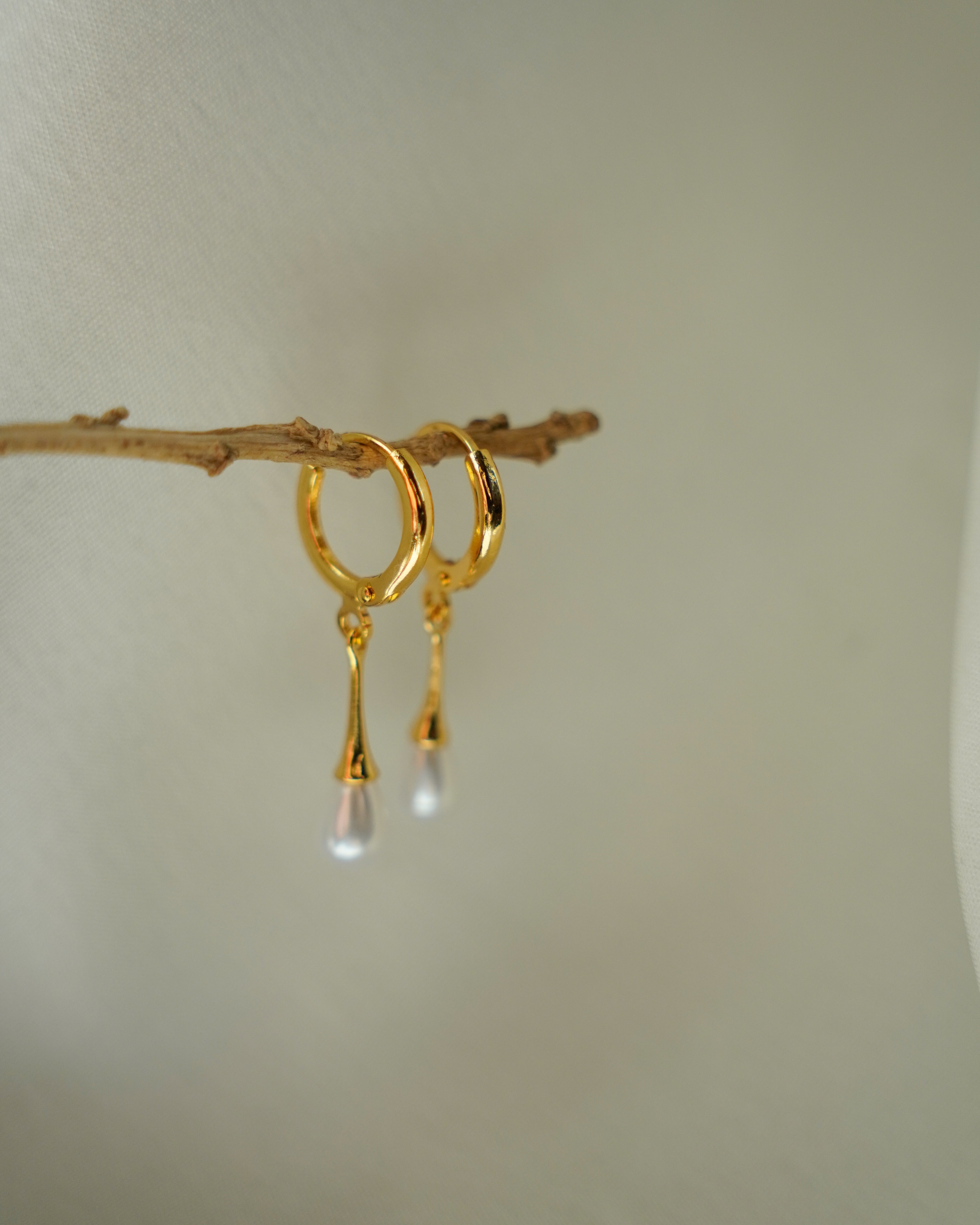 FLORA-Gold Pearl Drop Earrings for Women | Elegant Dangle Earrings | Minimal Hoop with Pearl