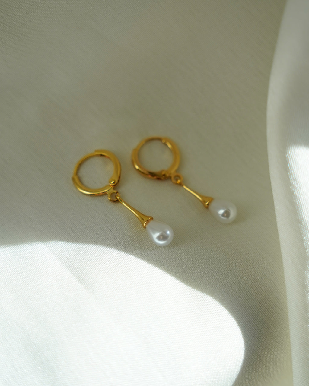 FLORA-Gold Pearl Drop Earrings for Women | Elegant Dangle Earrings | Minimal Hoop with Pearl