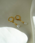 FLORA-Gold Pearl Drop Earrings for Women | Elegant Dangle Earrings | Minimal Hoop with Pearl