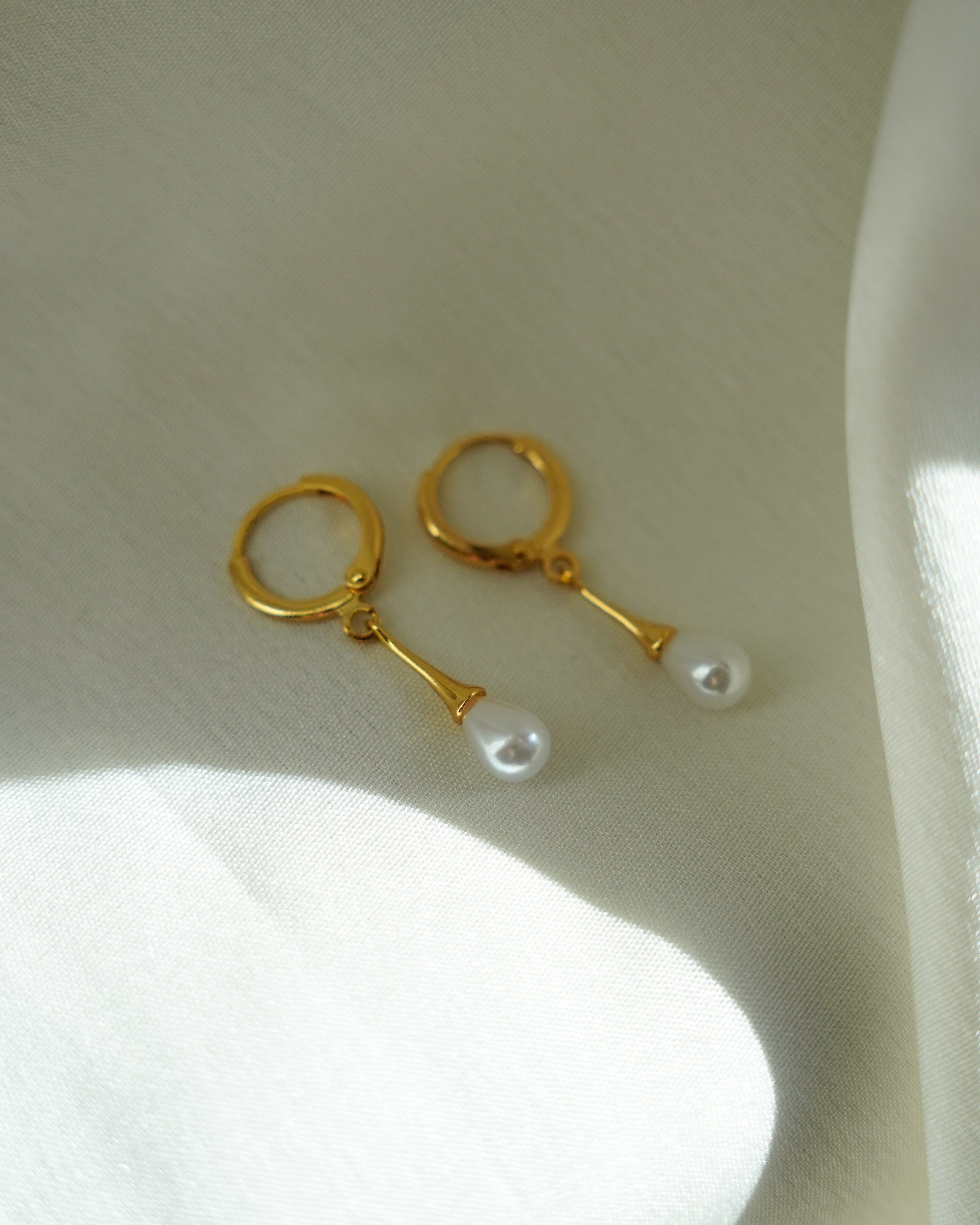 FLORA-Gold Pearl Drop Earrings for Women | Elegant Dangle Earrings | Minimal Hoop with Pearl