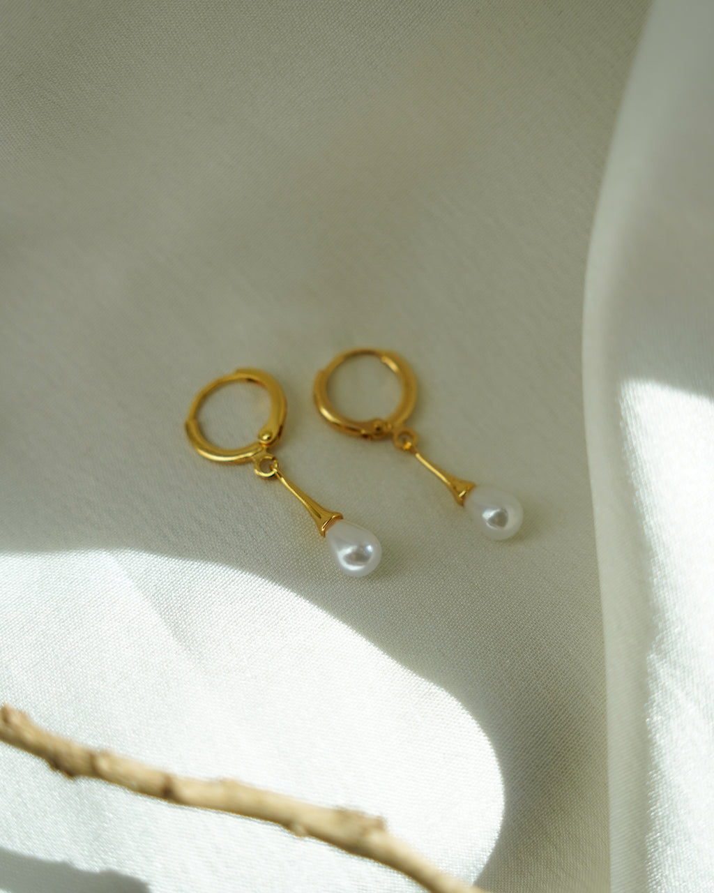 FLORA-Gold Pearl Drop Earrings for Women | Elegant Dangle Earrings | Minimal Hoop with Pearl