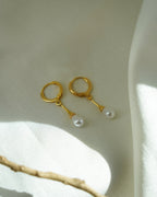 FLORA-Gold Pearl Drop Earrings for Women | Elegant Dangle Earrings | Minimal Hoop with Pearl