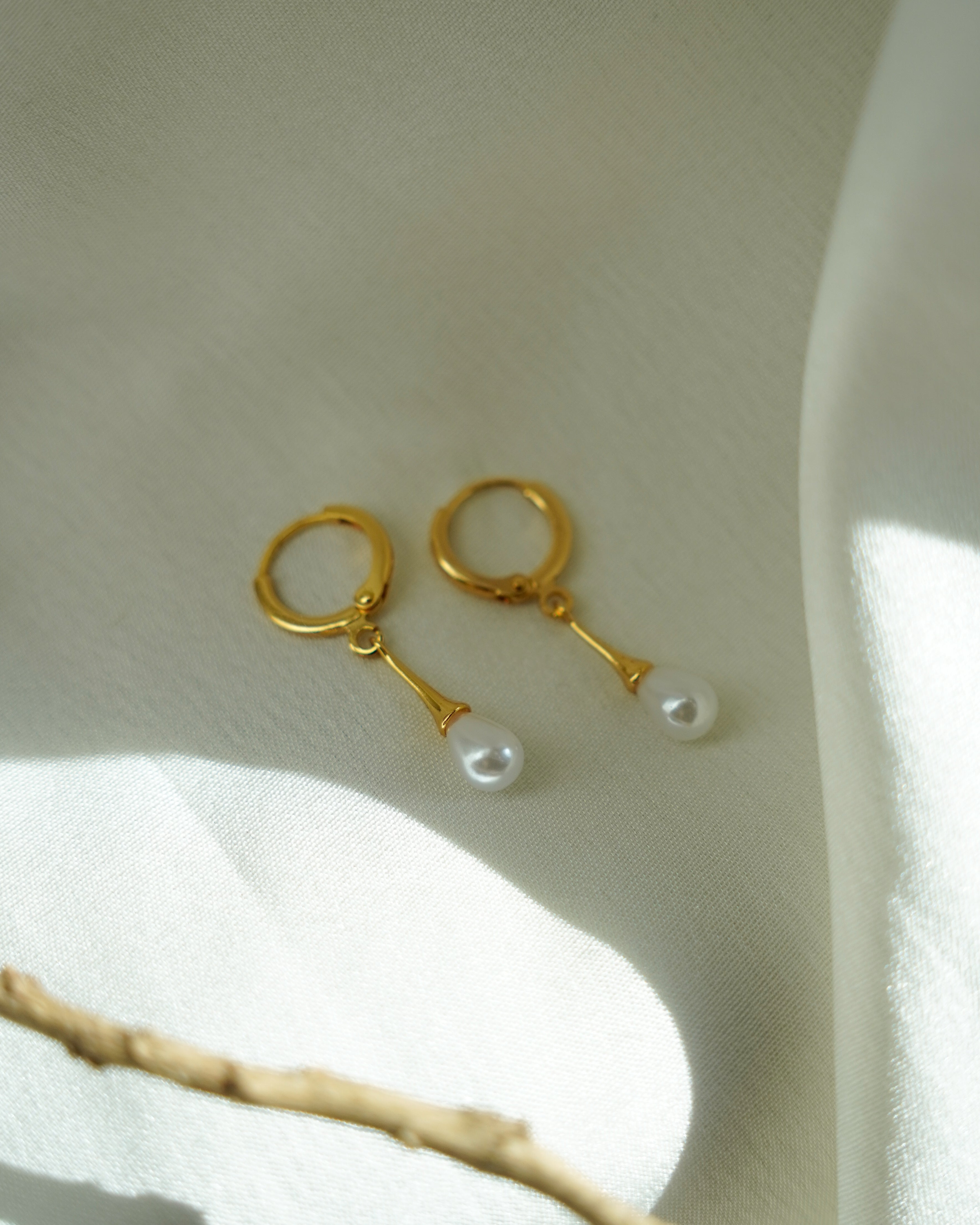 FLORA-Gold Pearl Drop Earrings for Women | Elegant Dangle Earrings | Minimal Hoop with Pearl