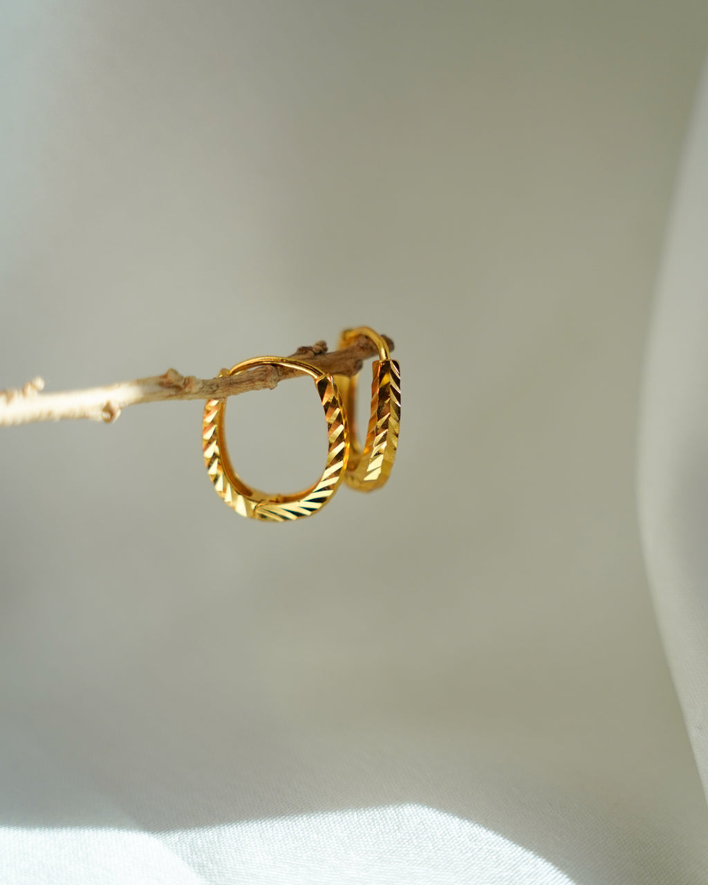 FLORA-Diamond Cut Gold Hoop Earrings for Women | Textured Lightweight Everyday Hoops