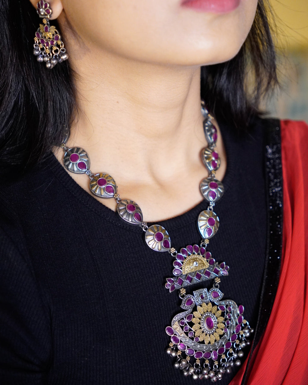 Anassa-Peacock Motif Long Necklace Set