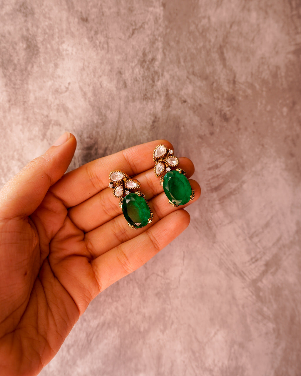 ZIKHIN- Emerald Stone Inspired Beautiful Glam Necklace Set
