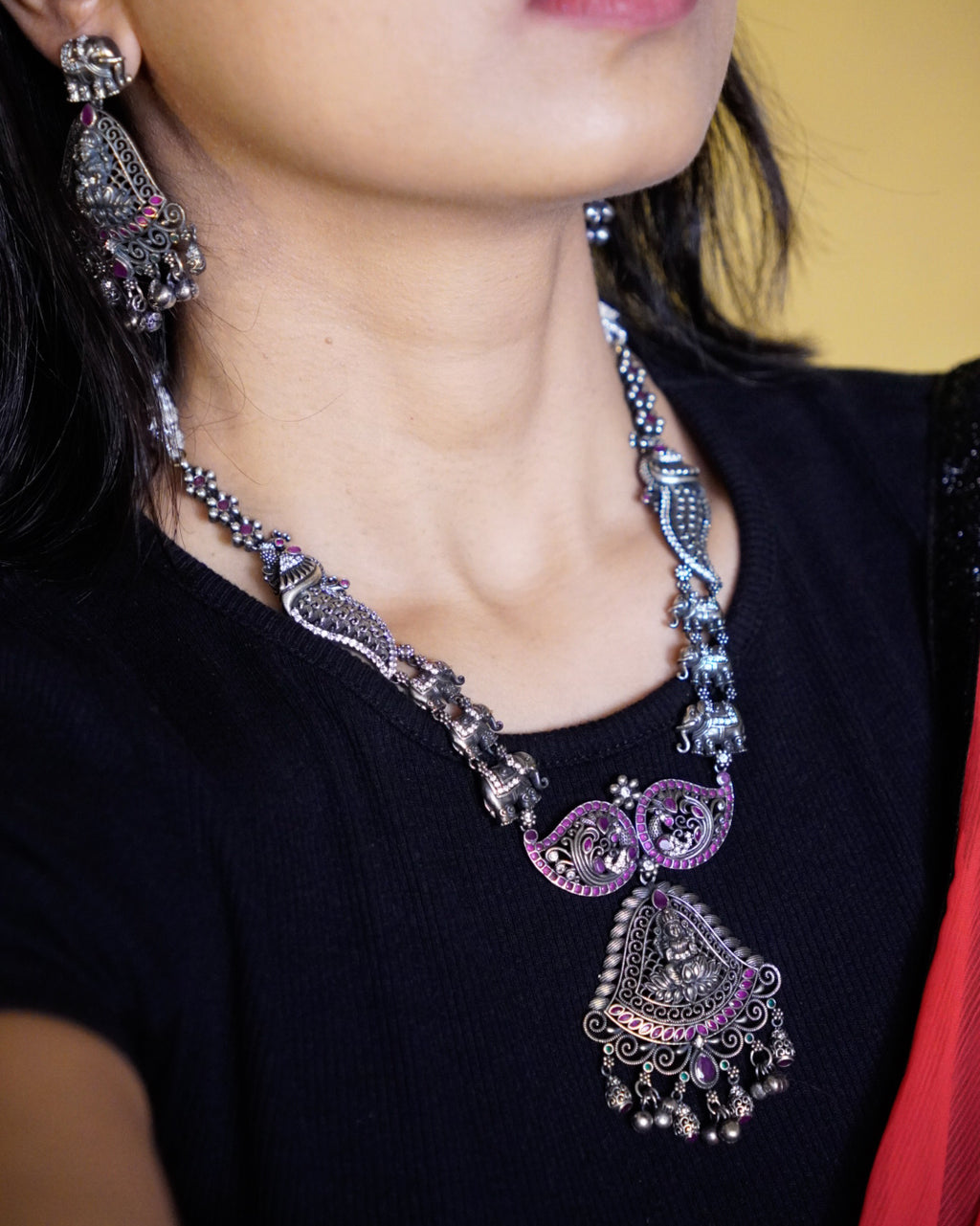 Anassa- Rani colour Lotus Devi Long Necklace Set