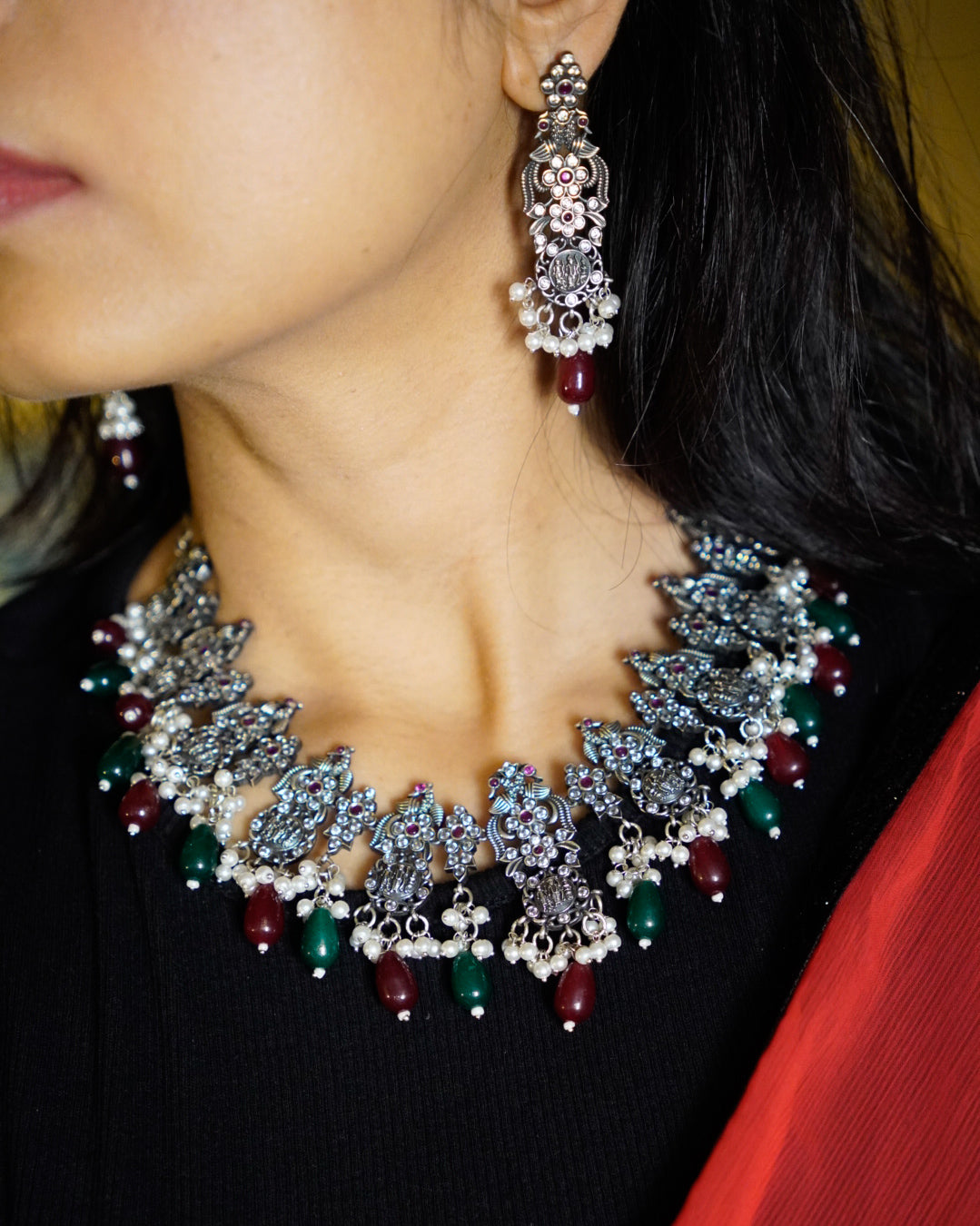 Anassa- Multi stone Peacock floral Necklace Set