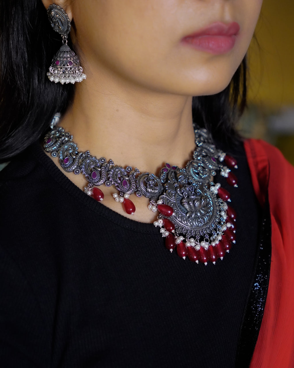 Anassa- Divine Laxmi's Pearl Temple Necklace Set