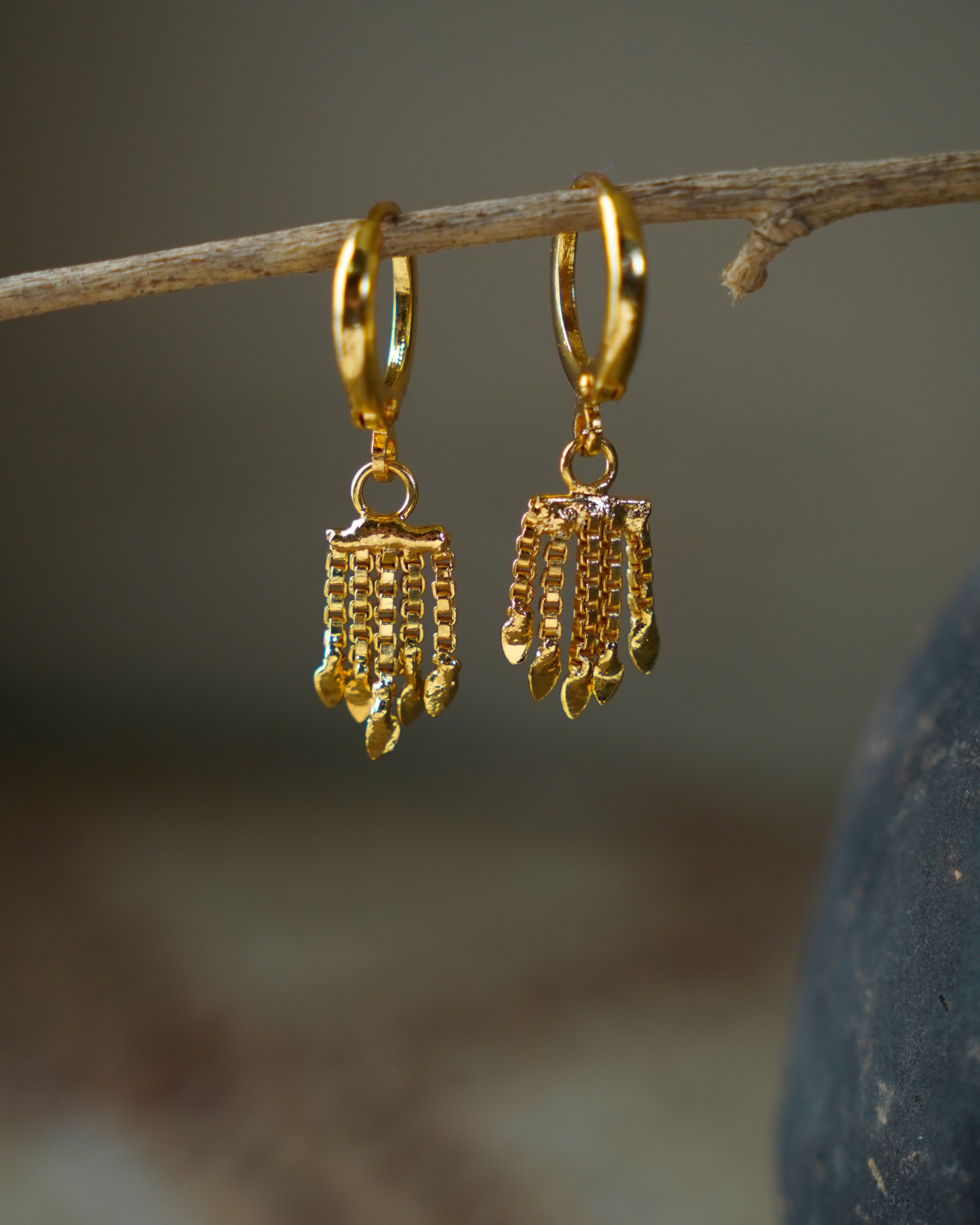 FLORA- Gold Hoop Earrings with Textured Dangle Charms | Minimal Statement Earrings