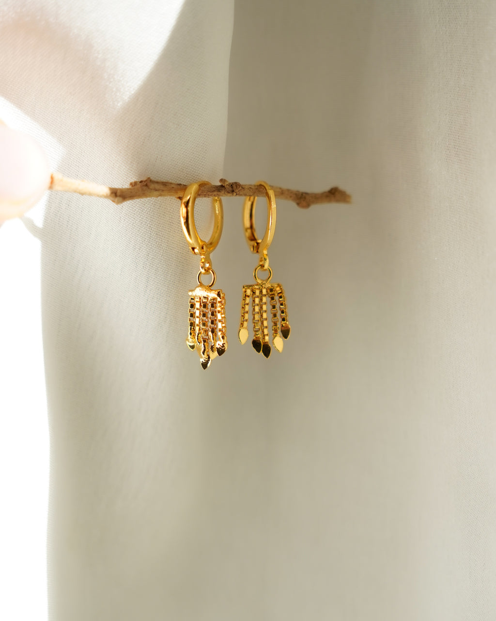 FLORA- Gold Hoop Earrings with Textured Dangle Charms | Minimal Statement Earrings