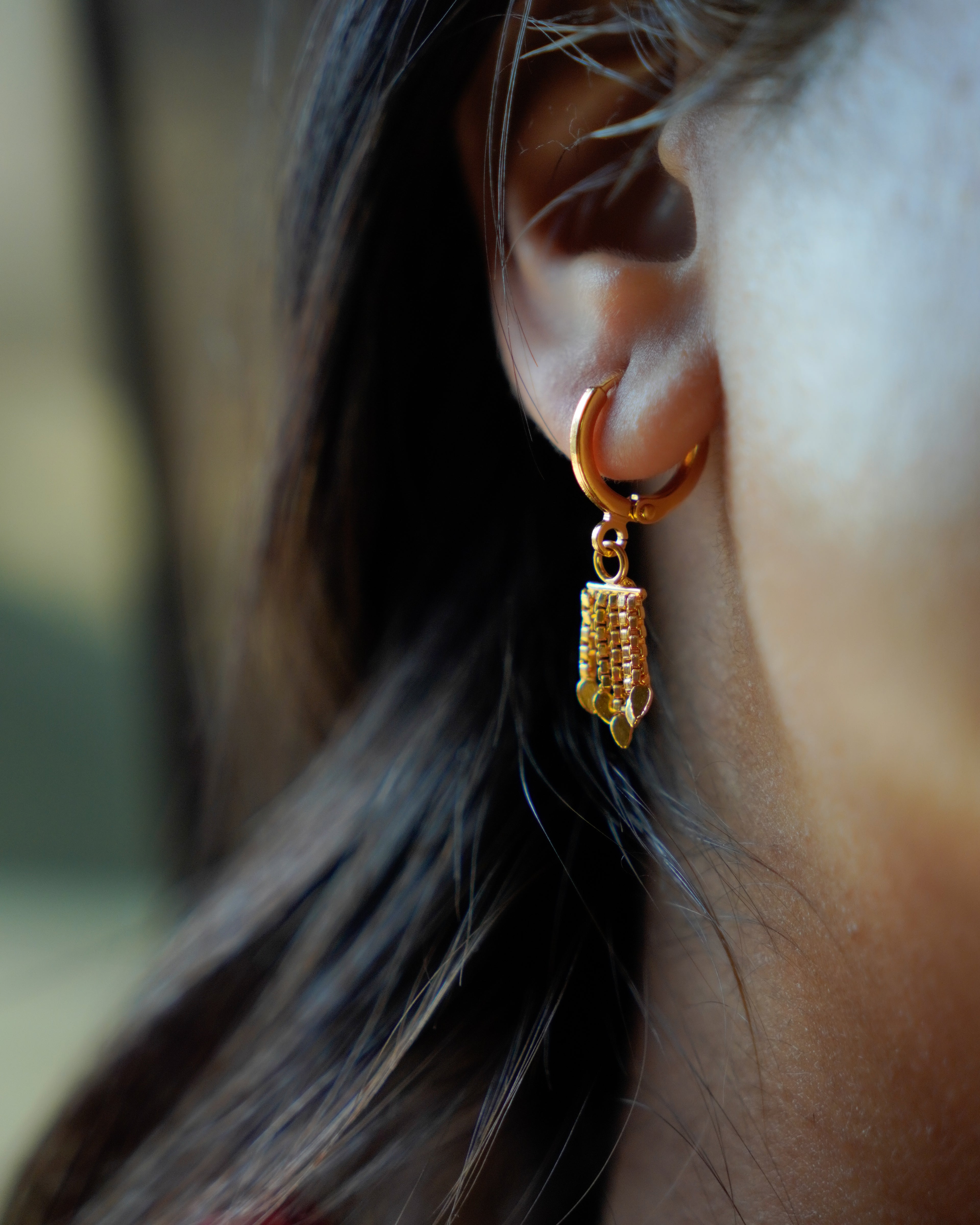 FLORA- Gold Hoop Earrings with Textured Dangle Charms | Minimal Statement Earrings