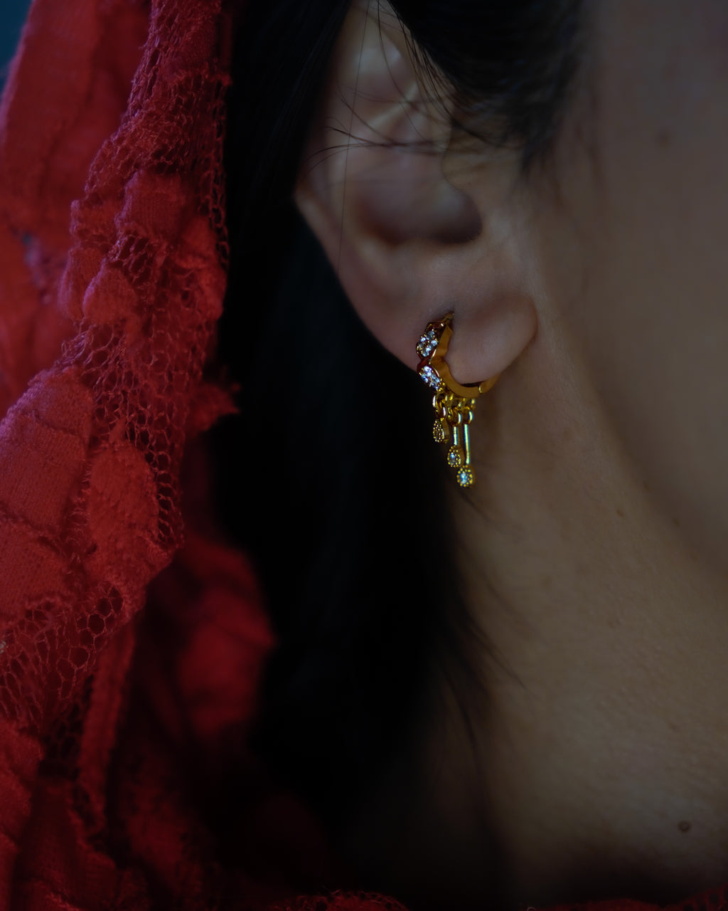 FLORA- Gold Dangle Hoop Earrings with Zircon Drops | Multi-Wear Hoop & Ear Cuff Style